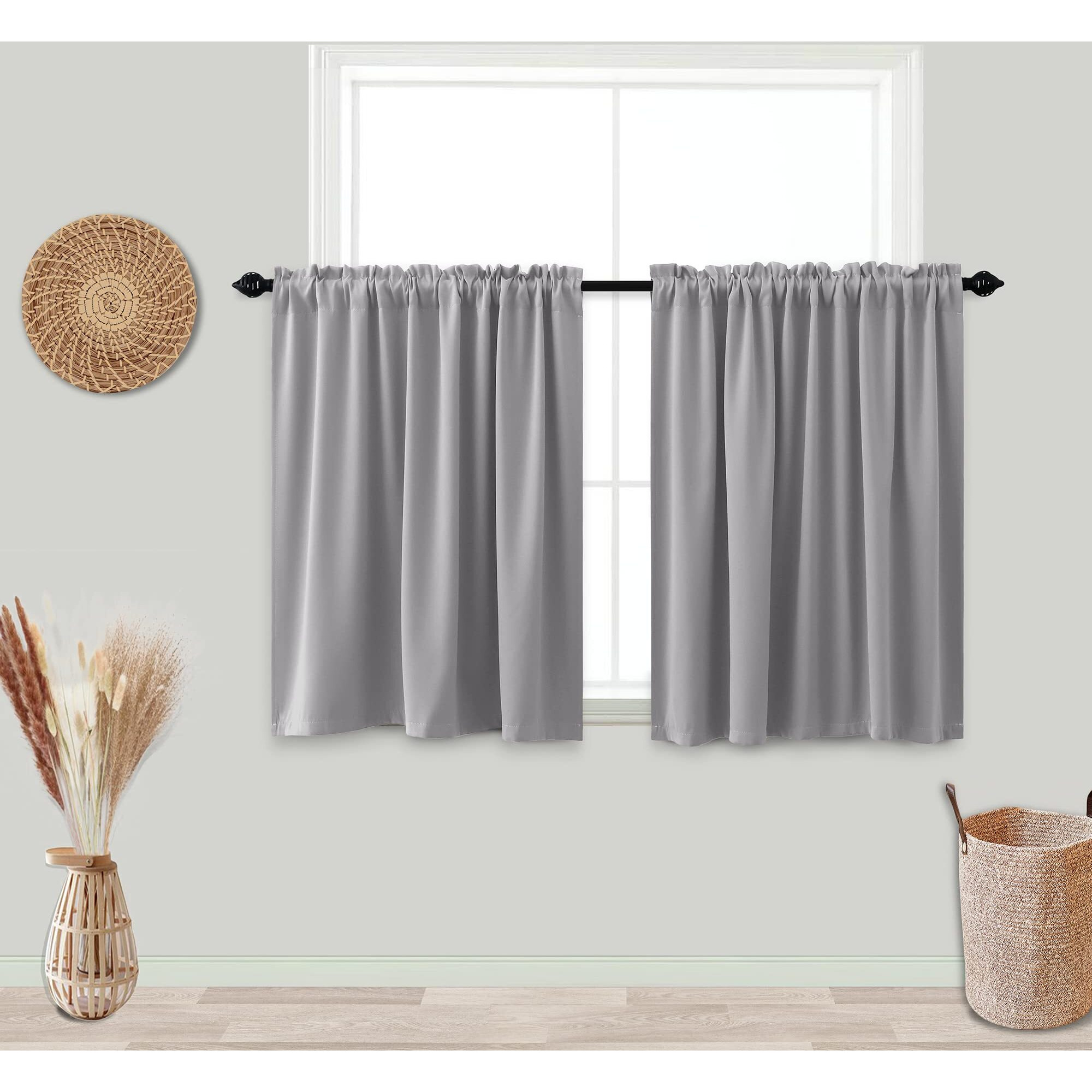 Koufall 30 Inch Length Curtains For Basement Windows 2 Panles Half Short Blackout Light Blocking Medium Gray Small Curtains For Bedroom Bathroom Kitchen Light Gray 34 By 30 Inches Long
