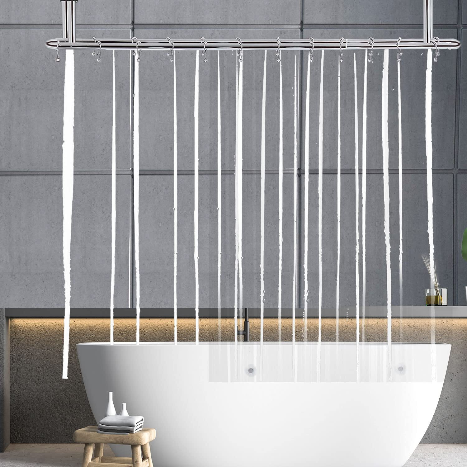 Yisure Clawfoot Tub Shower Curtain Liner 180X60 Inch, 360 Shower Curtain Short Length Peva Wrap Around Bath Tub Curtain With 6 Bottom Magnets For Bathroom Freestanding Tub