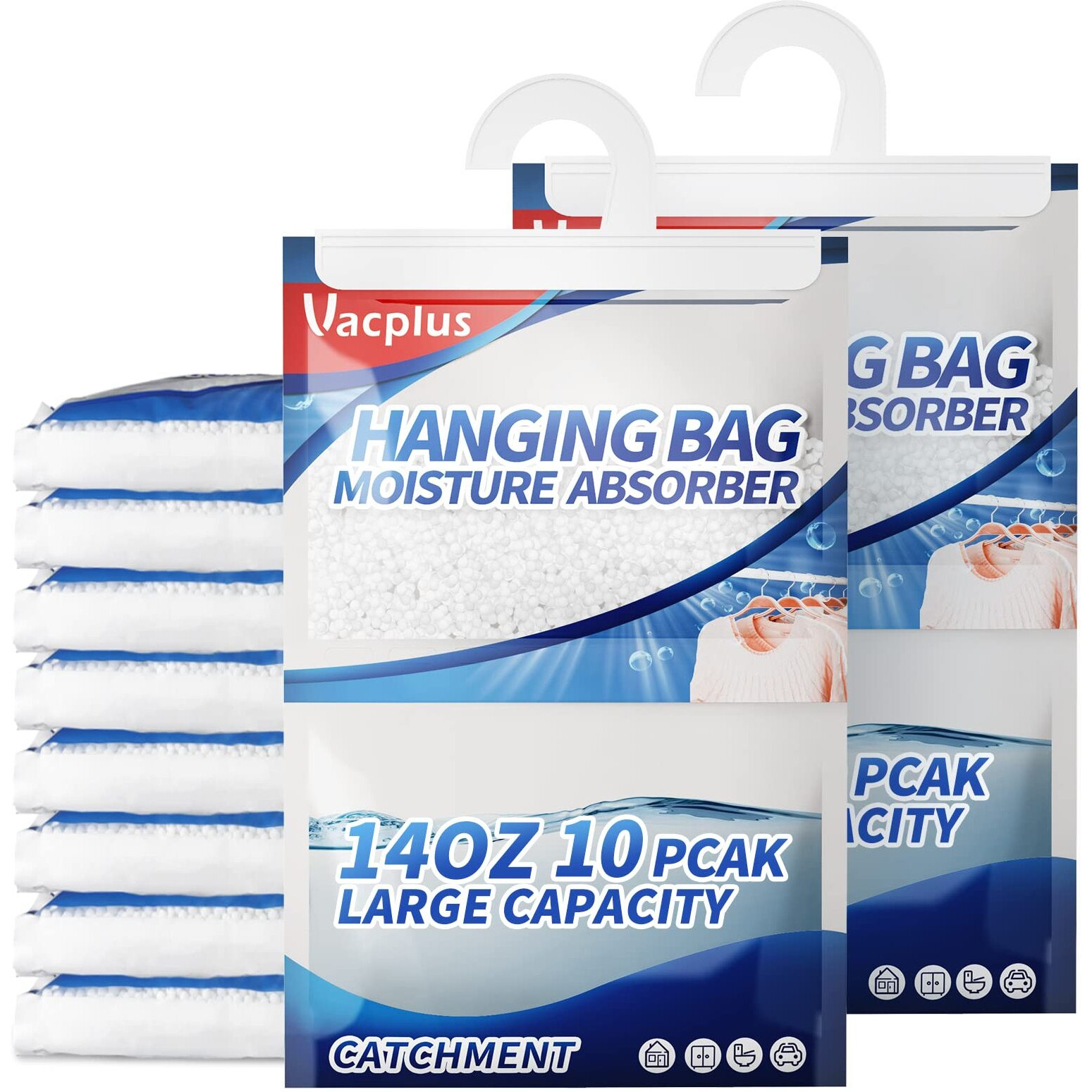 Vacplus   Moisture Absorber, 10 Pack Portable   Dehumidifiers For Closet   And Enclosed Space, 14 Oz   Dehumidifier Bags   Effectively   Trap Extra Moisture,   Hanging Moisture Absorbers   Eliminate Unpleasant Smell