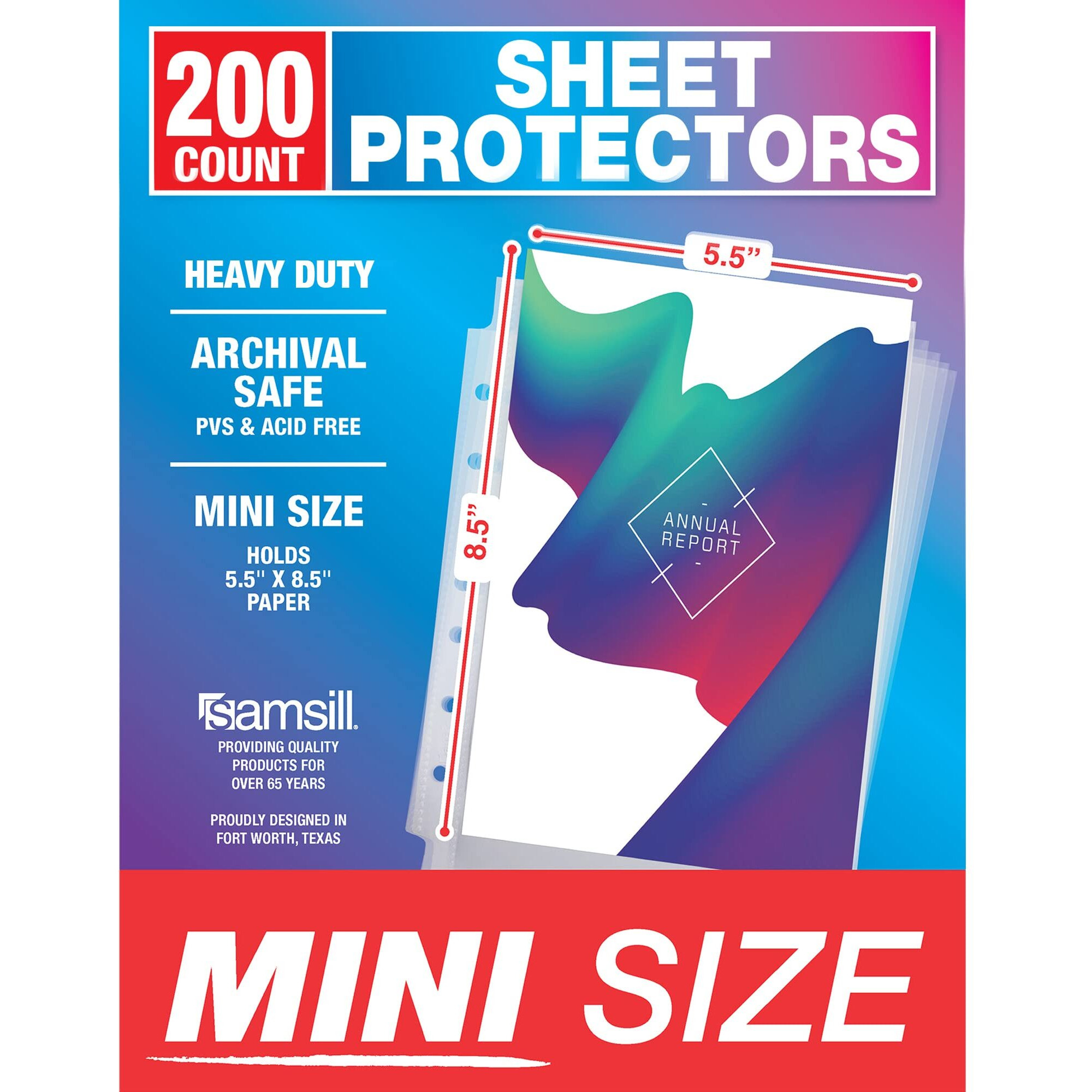 Samsill Mini Sheet Protectors 200 Pack, 5.5 X 8.5 Inch Page Protectors For Mini 3 Ring Binder, Heavy Duty, Clear Protector Sheets, 7 Hole, Top Loading, Acid Free