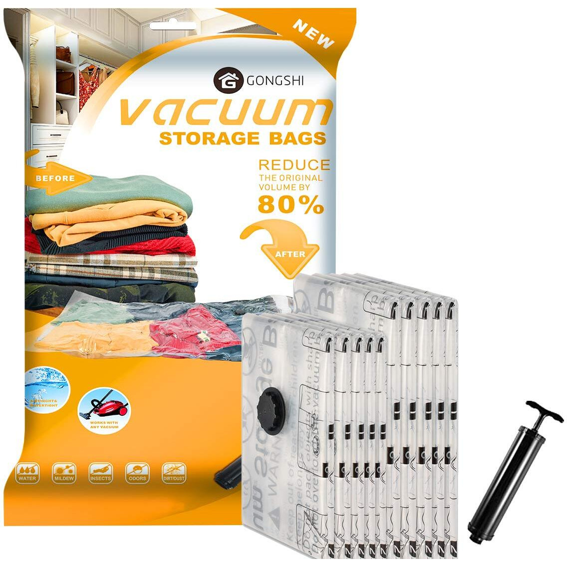 Vacuum Storage Bags (5 X Jumbo, 5 X Large), Space Saver Sealer Compression Bags With Travel Hand Pump For Blankets, Comforters, Pillows, Clothes Storage