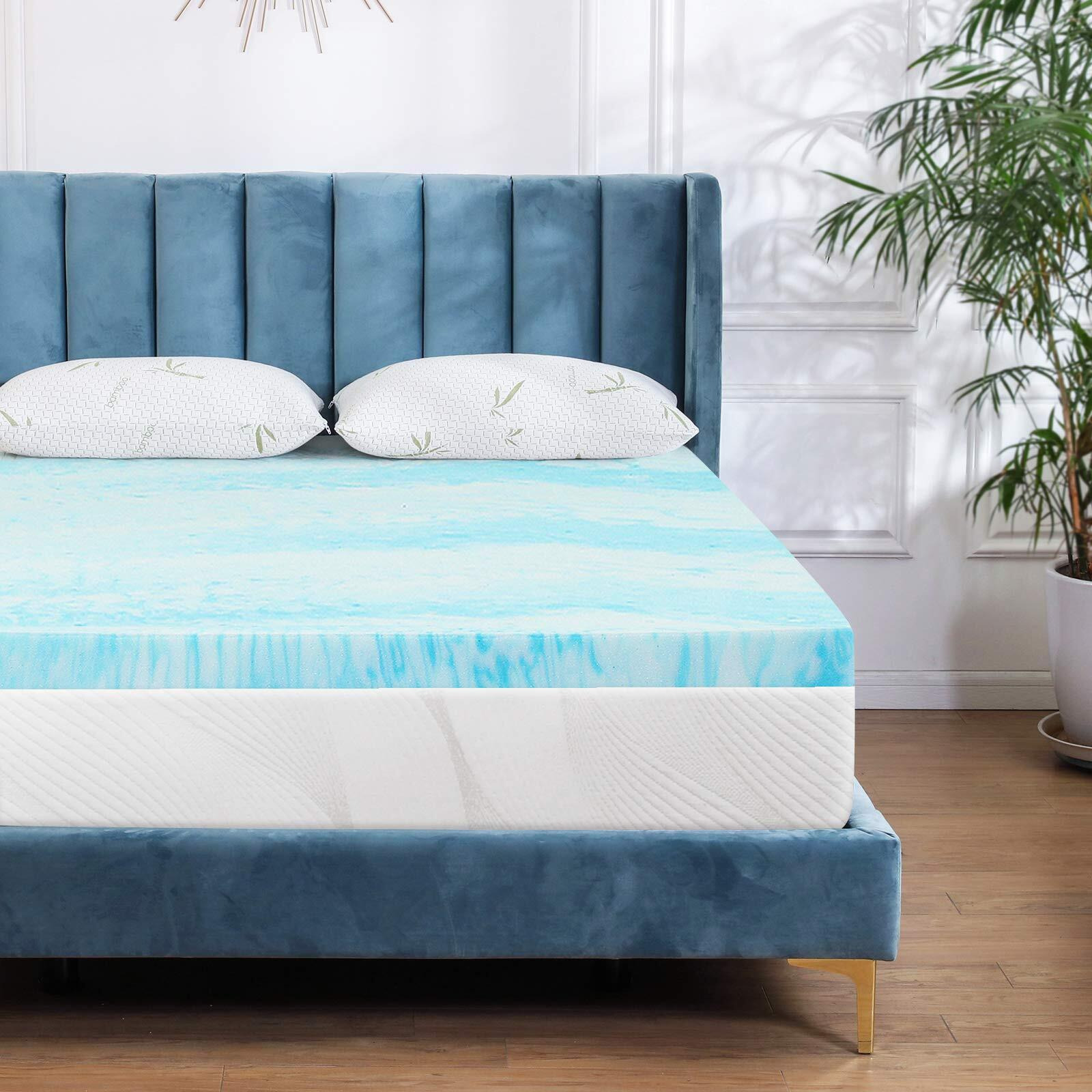 Mattress Topper, King Size Gel Memory Foam Bed Topper, Soft Foam, Pressure Relief For Back Pain, 3 Inch, Navy Blue