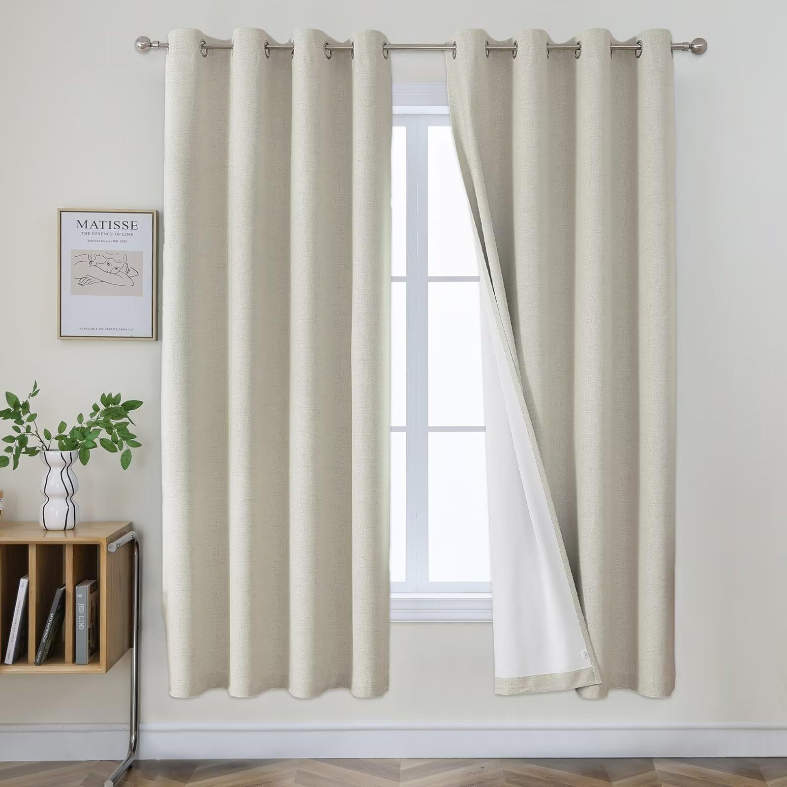 Joydeco Light Beige Blackout Curtains 72 Inches Long, Short Blackout Curtains 2 Panels Sets For Bedroom Living Room, Room Darkening Curtains Linen Texture Drapes For Windows(42X72 Inch, Light Beige)