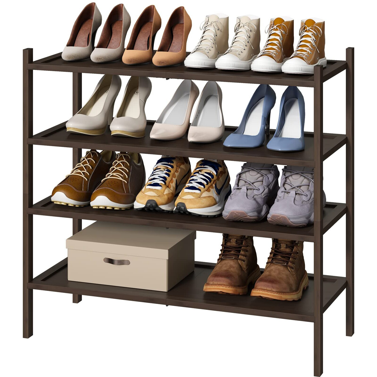 Kiplant Shoe Rack For Entryway, Bamboo Wood Shoe Rack 4-Tier, Stackable Shoe Organizer For Closet, Free Standing Shoe Racks For Indoor & Outdoor
