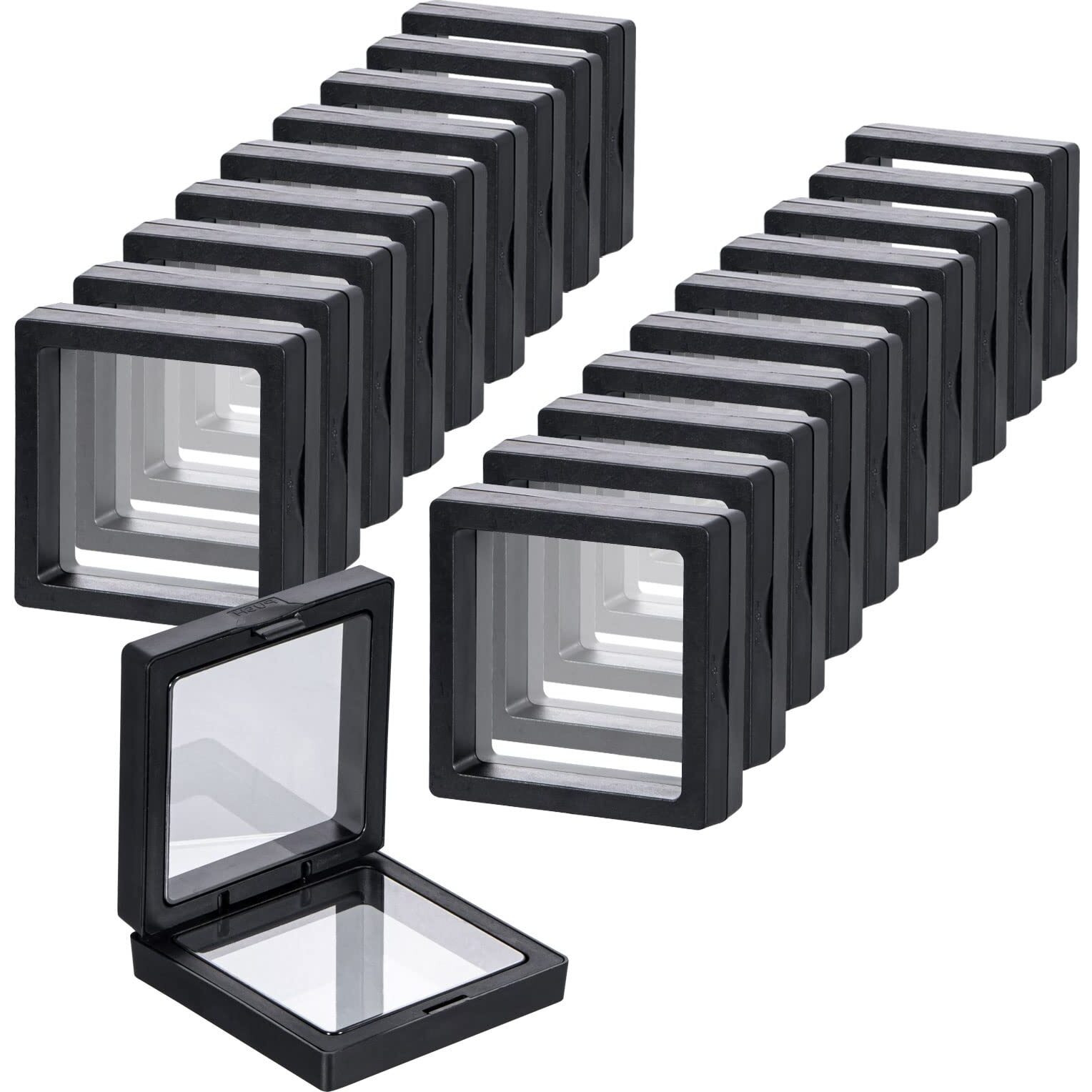 Sdoot Black 3D Floating Frame Display Holder Stands, Coin Display Stands Set Of 20 3D Floating Jewelry Frame For Challenge Coins, Aa Medallions, Jewelry- 1.97 X 1.97 X 0.8 Inches