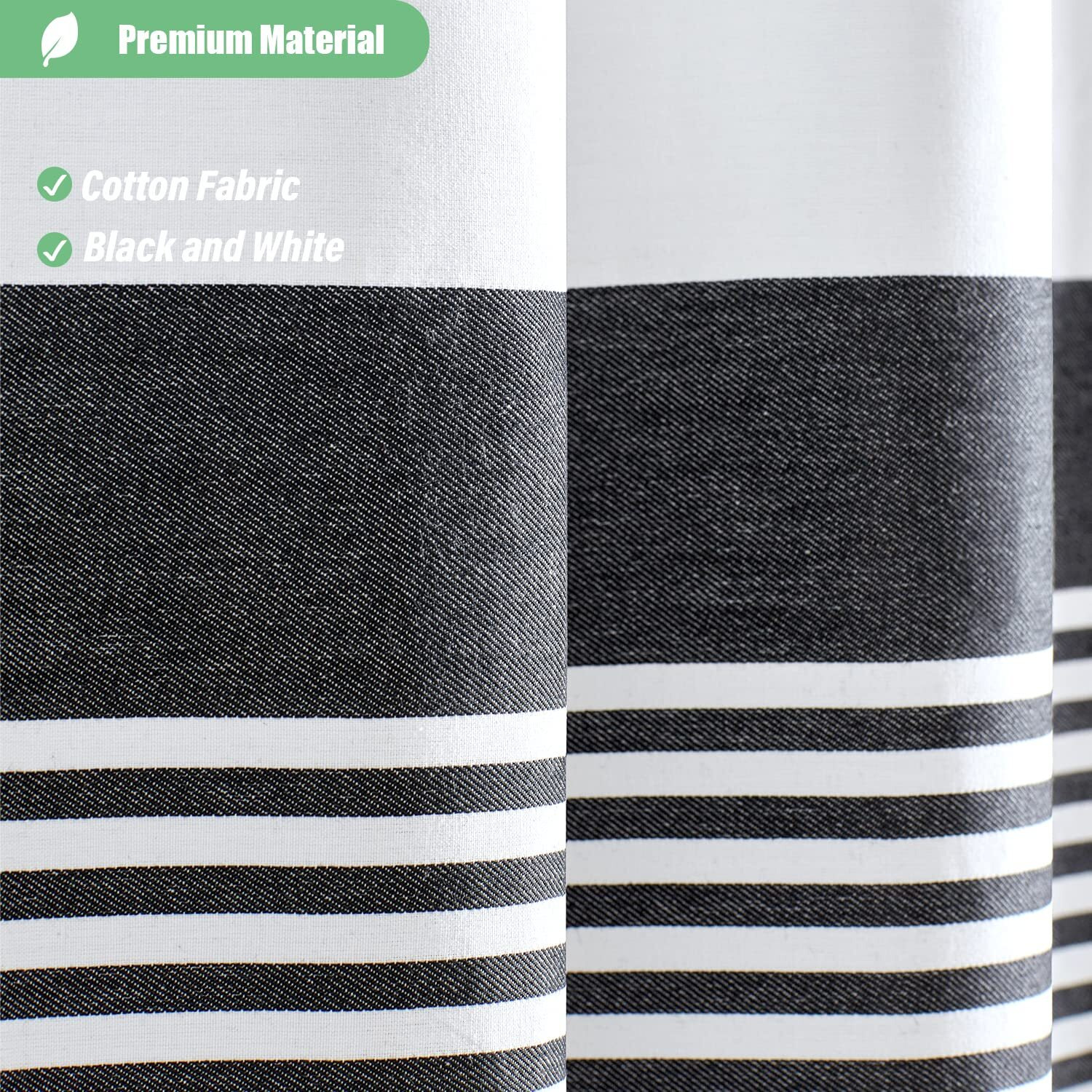 Dynamene Modern Farmhouse Fabric Shower Curtain Boho Black And White Striped Cotton Cloth Bathroom Shower Curtain With Tassels, Hotel Luxury Decorative Shower Curtain Set With 12 Metal Hook - 72X72