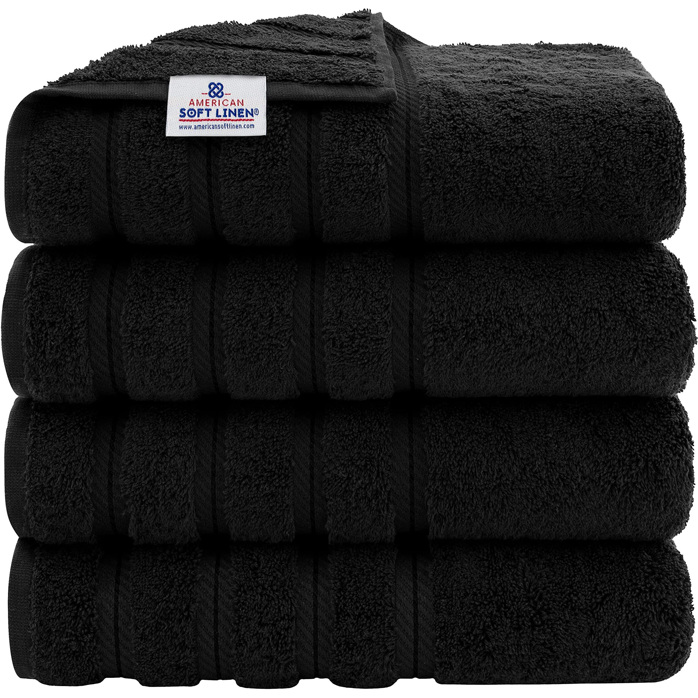 American Soft Linen Luxury 4 Piece Bath Towel Set, 100% Turkish Cotton Bath Towels For Bathroom, 27X54 In Extra Large Bath Towels 4-Pack, Bathroom Shower Towels, Black Bath Towels