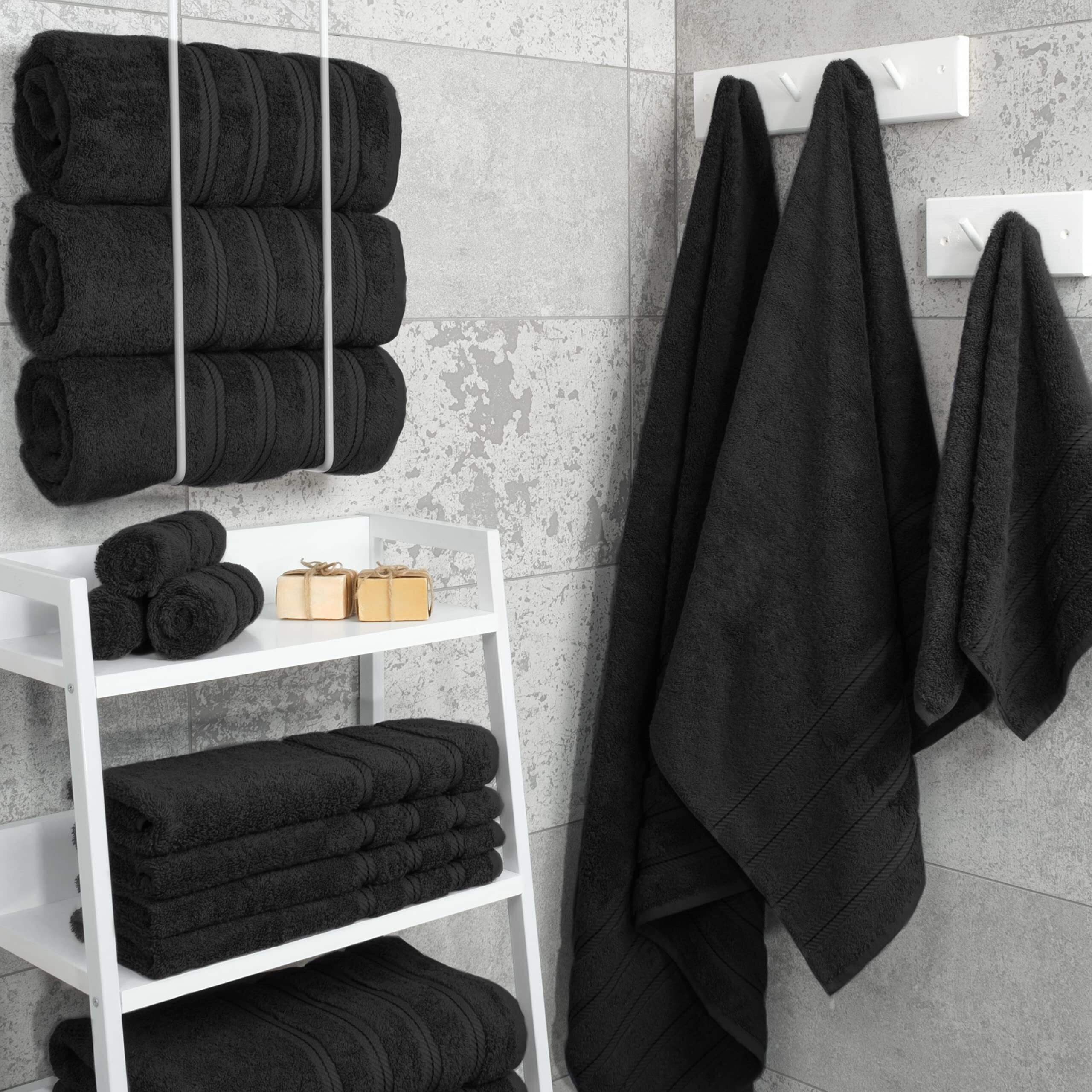 American Soft Linen Luxury 4 Piece Bath Towel Set, 100% Turkish Cotton Bath Towels For Bathroom, 27X54 In Extra Large Bath Towels 4-Pack, Bathroom Shower Towels, Black Bath Towels