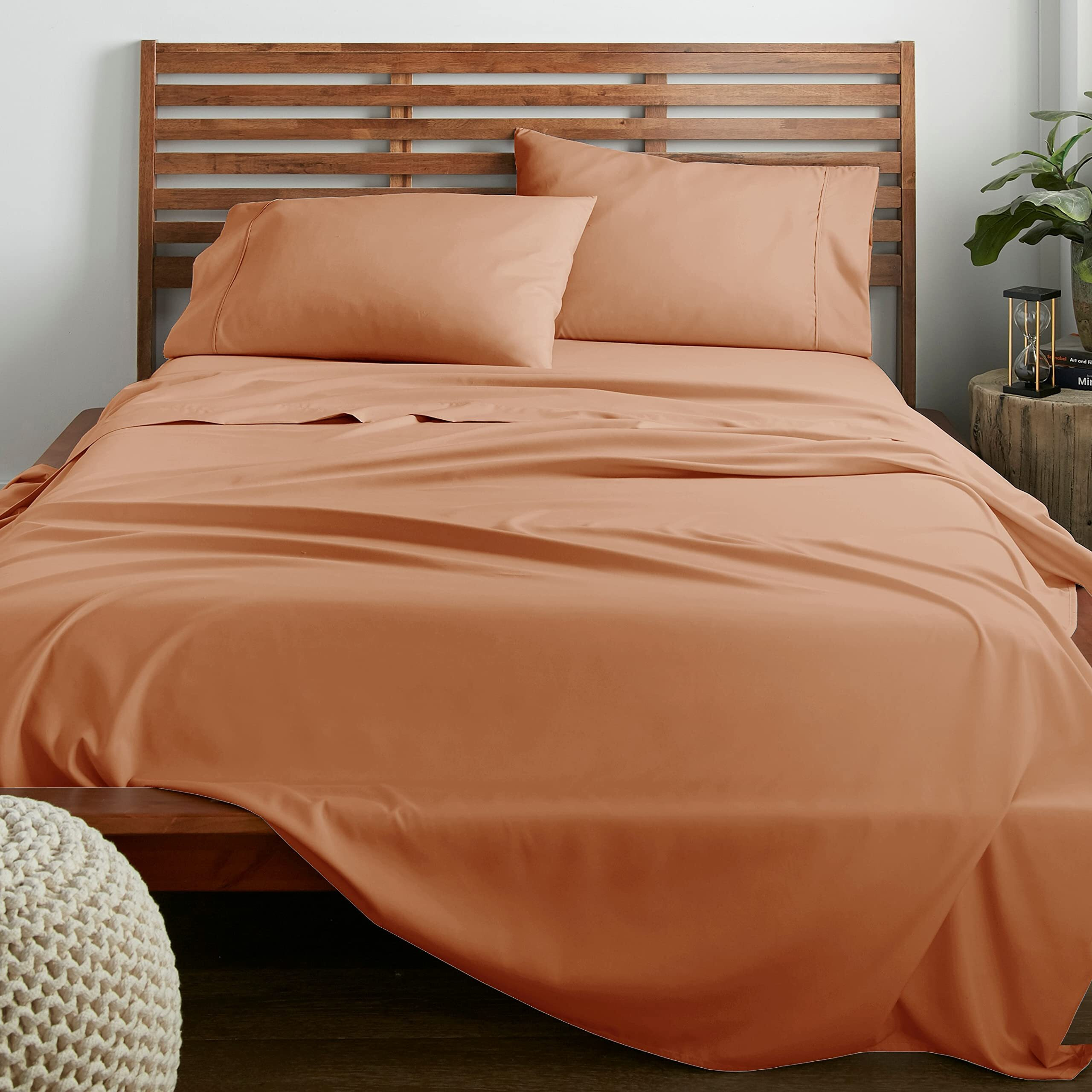 American Home Collection Deluxe 4 Piece Bed Sheets Set Deep Pocket Extra Soft Microfiber Wrinkle Free Sheets Easy Care (Queen, Tan)