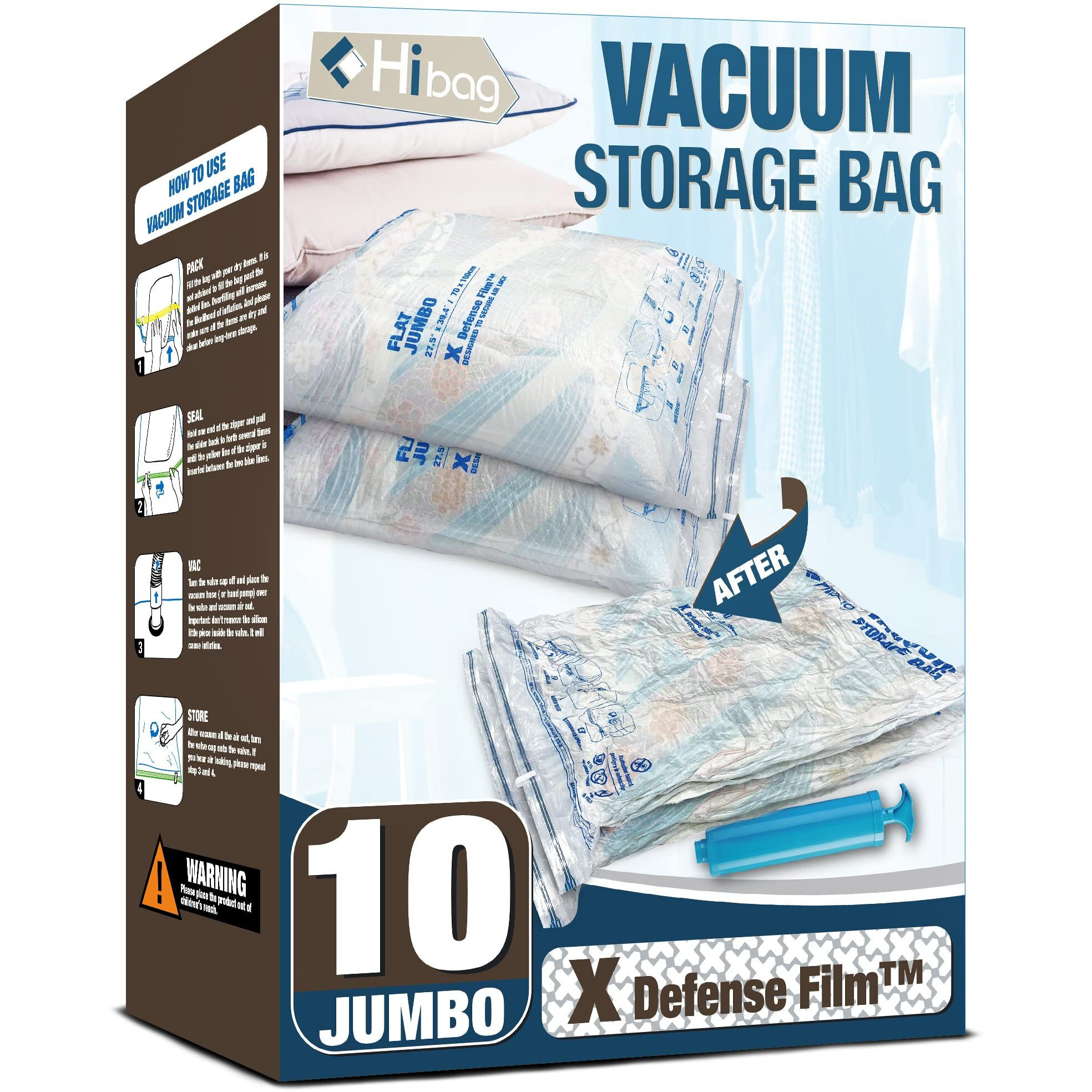 Vacuum Storage Bags, 10 Jumbo Space Saver Vacuum Seal Bags, Space Bags, Vacuum Sealer Bags For Clothes, Comforters, Blankets, Bedding (10J)