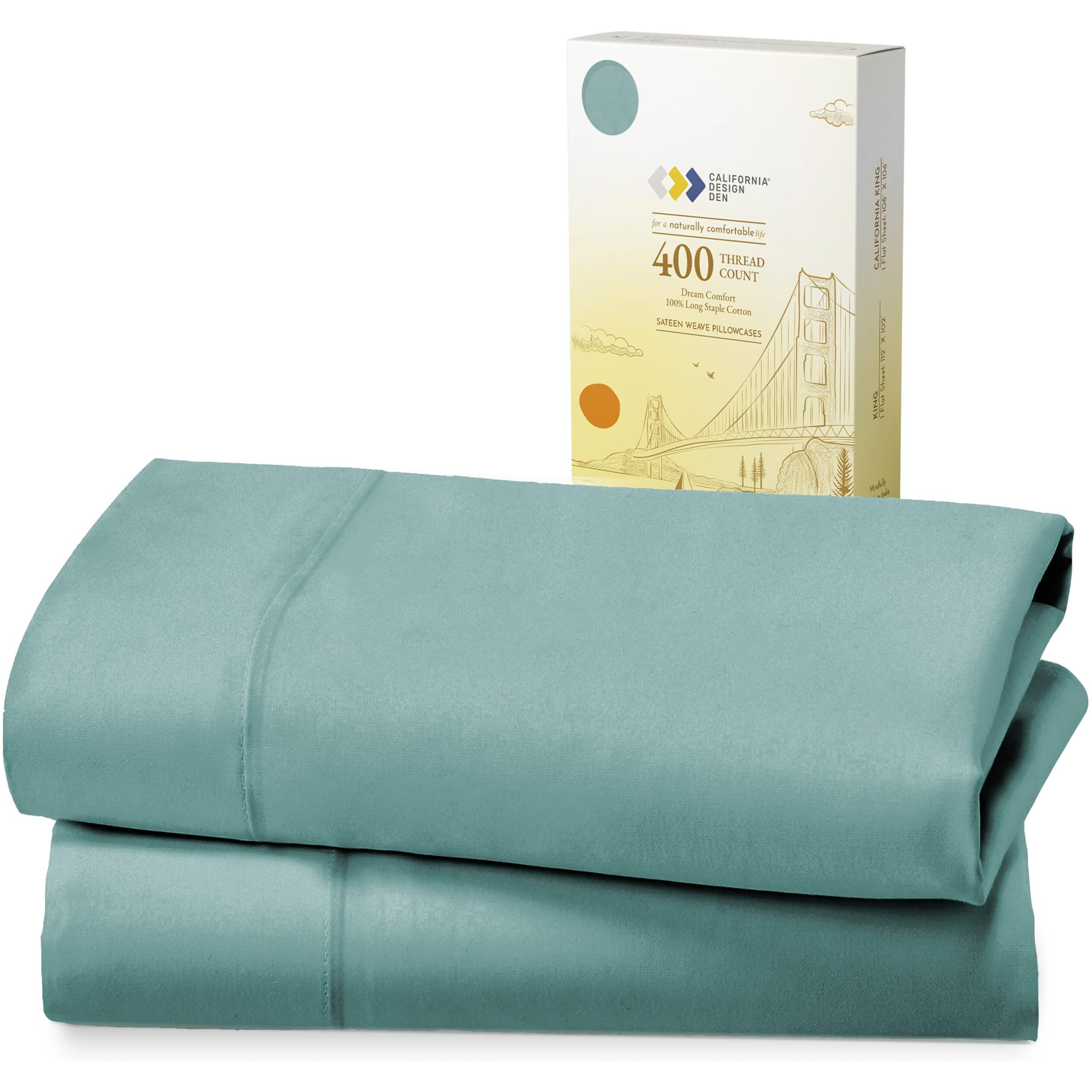 California Design Den Soft King Size Pillow Cases, 100% Cotton Set Of 2, Cool & Smooth, 400 Thread Count, Sateen Pillow Cases (Teal)