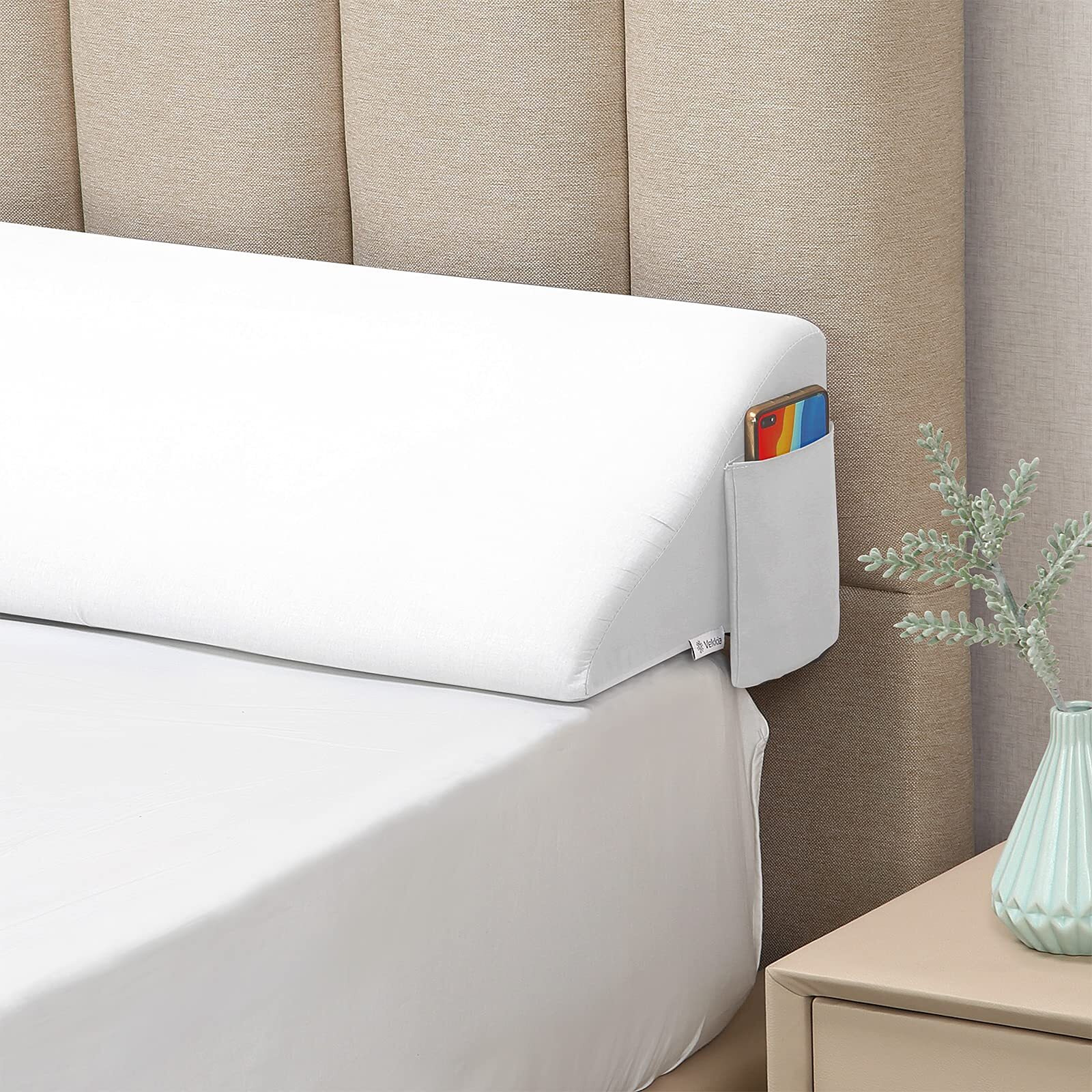 Vekkia Cal King Size Bed Wedge Pillow Gap Filler/Headboard Pillow/Mattress Wedge Close The Gap (0-6"") Between Headboard And Mattress (White 72"&quotX10"&quotX6"")