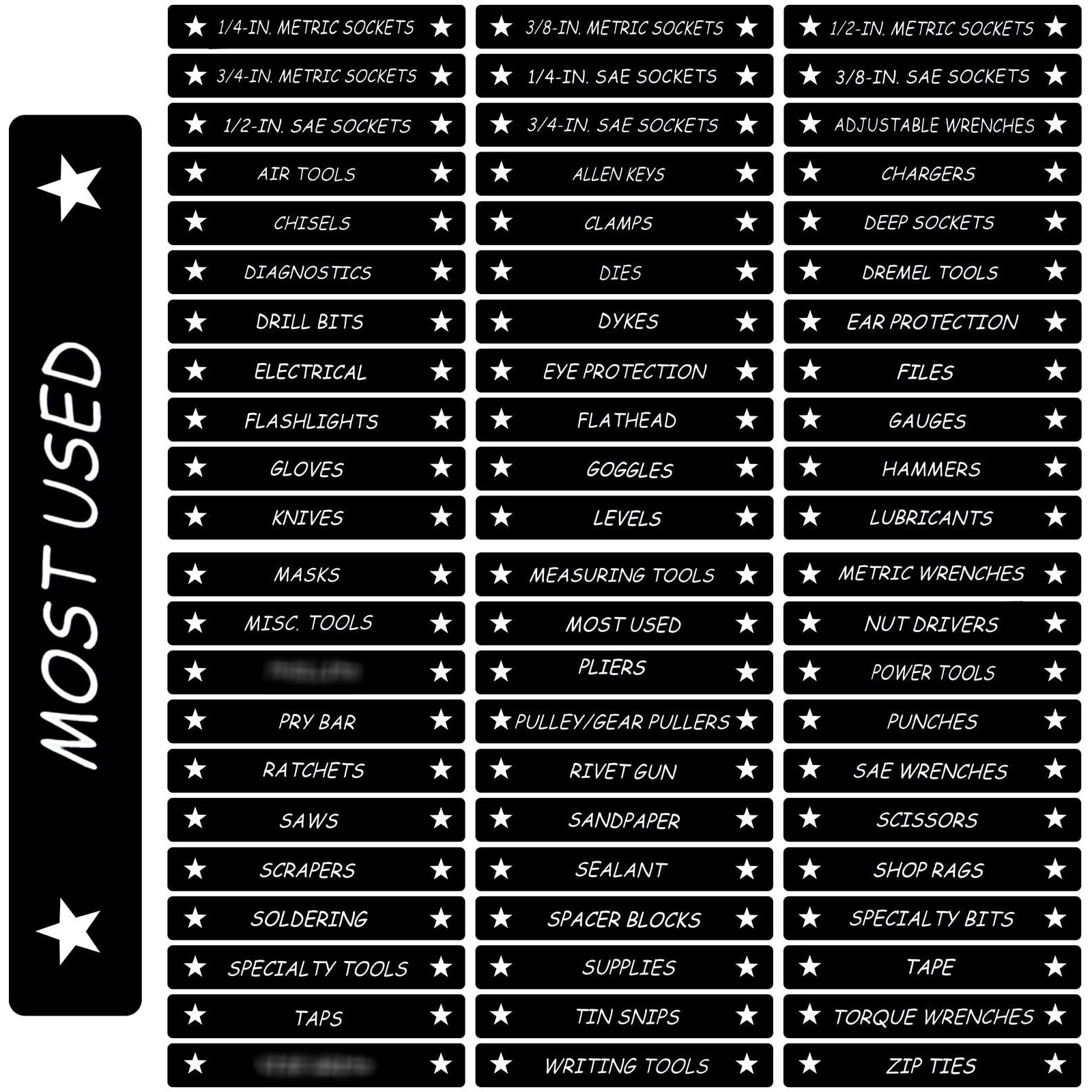 Tool Box Organizational Magnetic Labels Fits All Brands Of Steel Tool Chest, Drawer Labels For Organize Boxes, Drawers Cabinets Quick And Easy, 4.5 X 0.75 Inches (Black White)