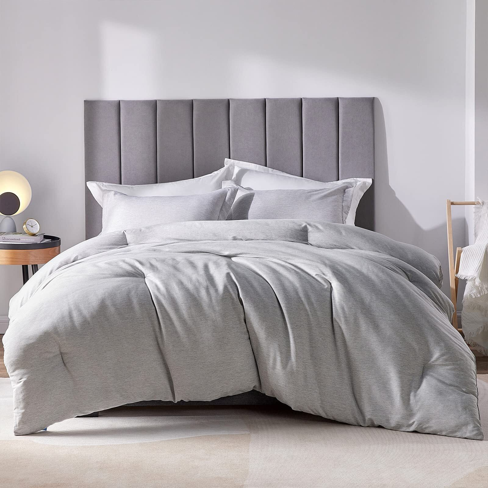 Cozylux Queen Size Comforter Set - 3 Pieces Grey Soft Luxury Cationic Dyeing Bedding Comforter For All Season, Gray Breathable Lightweight Fluffy Bed Set With 1 Comforter And 2 Pillow Shams