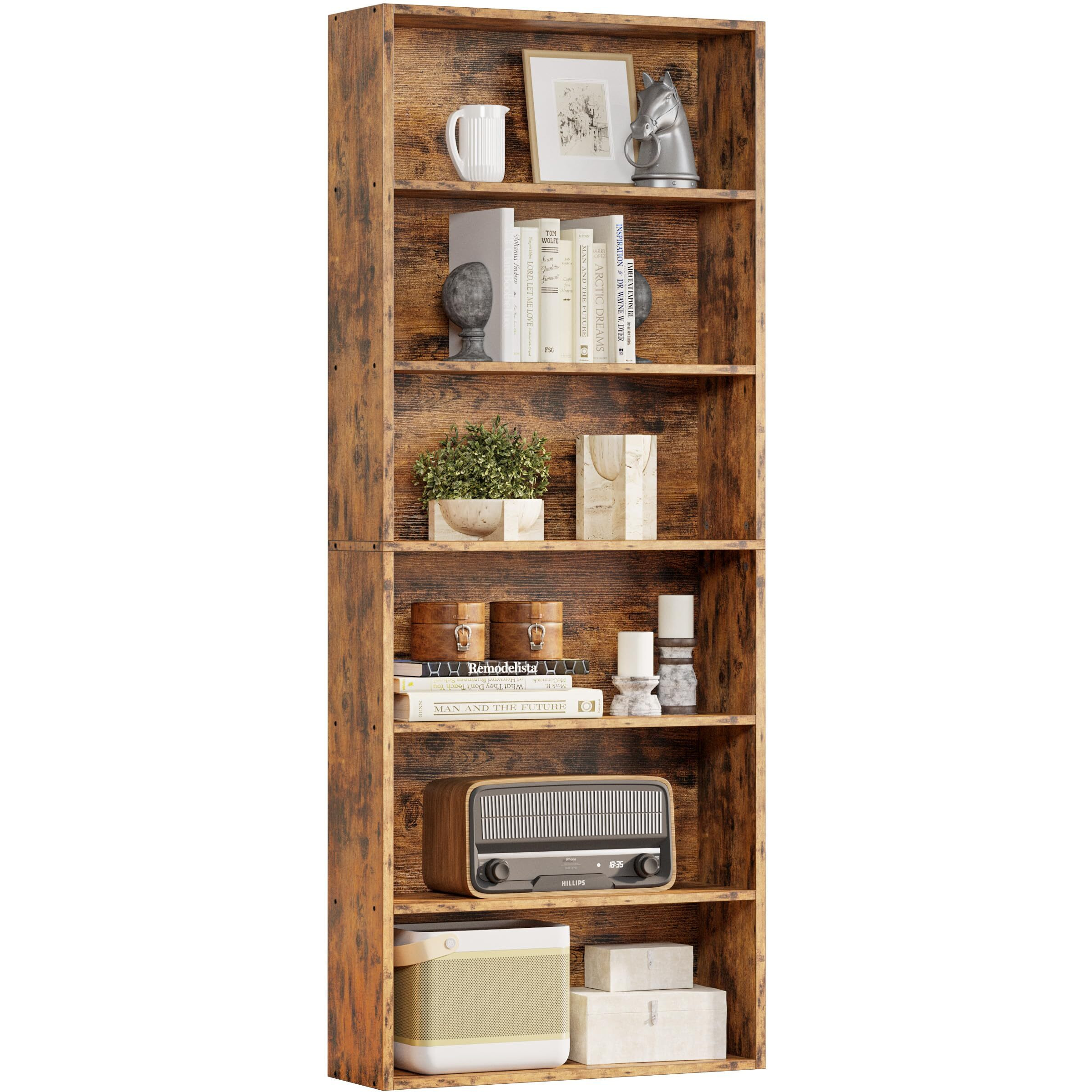 Ironck Industrial Bookshelves And Bookcases Floor Standing 6 Shelf Display Storage Shelves 70 In Tall Bookcase Home Decor Furniture For Home Office, Living Room, Bed Room, Vintage Brown