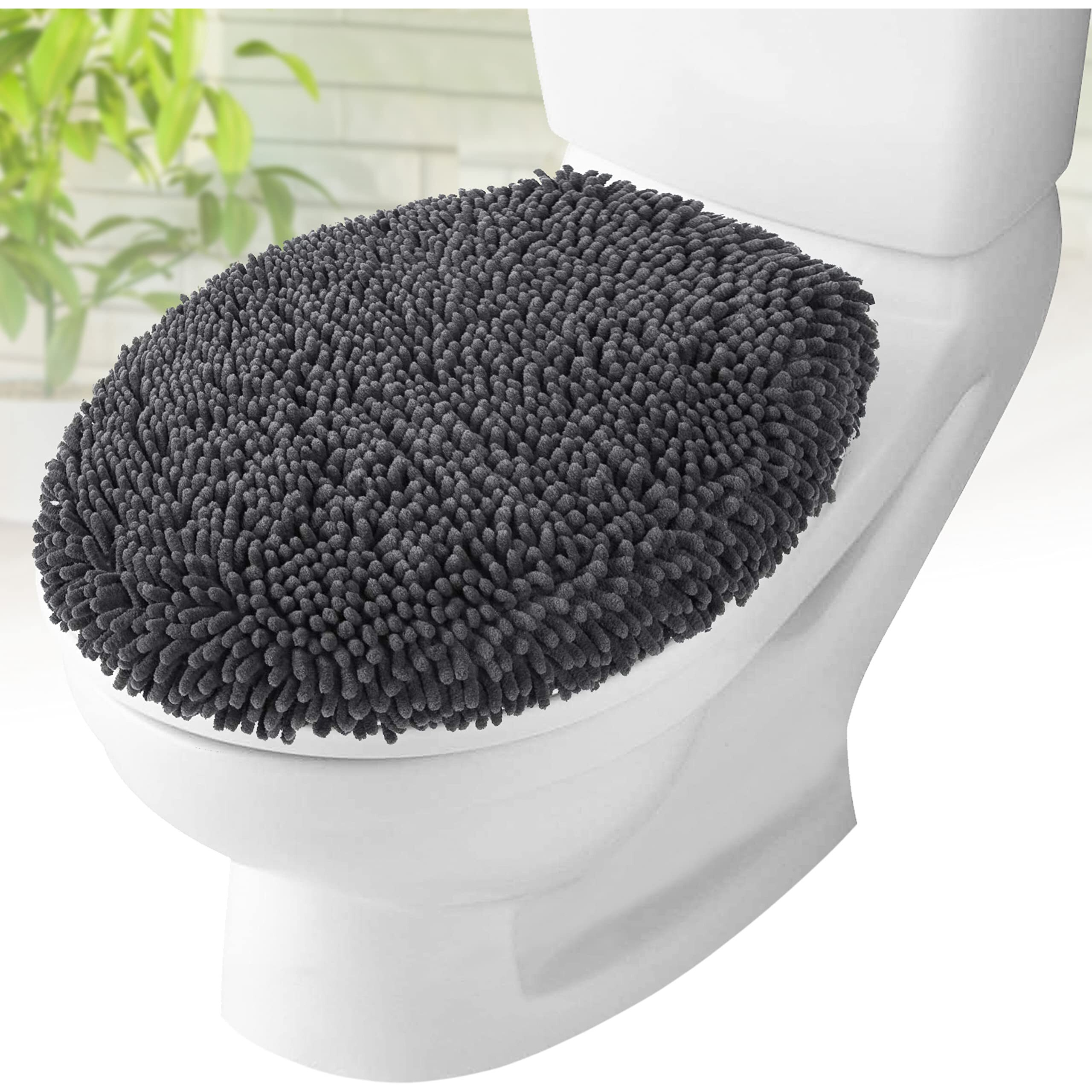 Mayshine Plush Shaggy Standard Toilet Seat Lid Cover (Charcoal Gray) | Fuzzy Chenille Microfiber, Fluffy Soft Absorbent - Machine Washable Cushion | No More Cold Or Wet Seats
