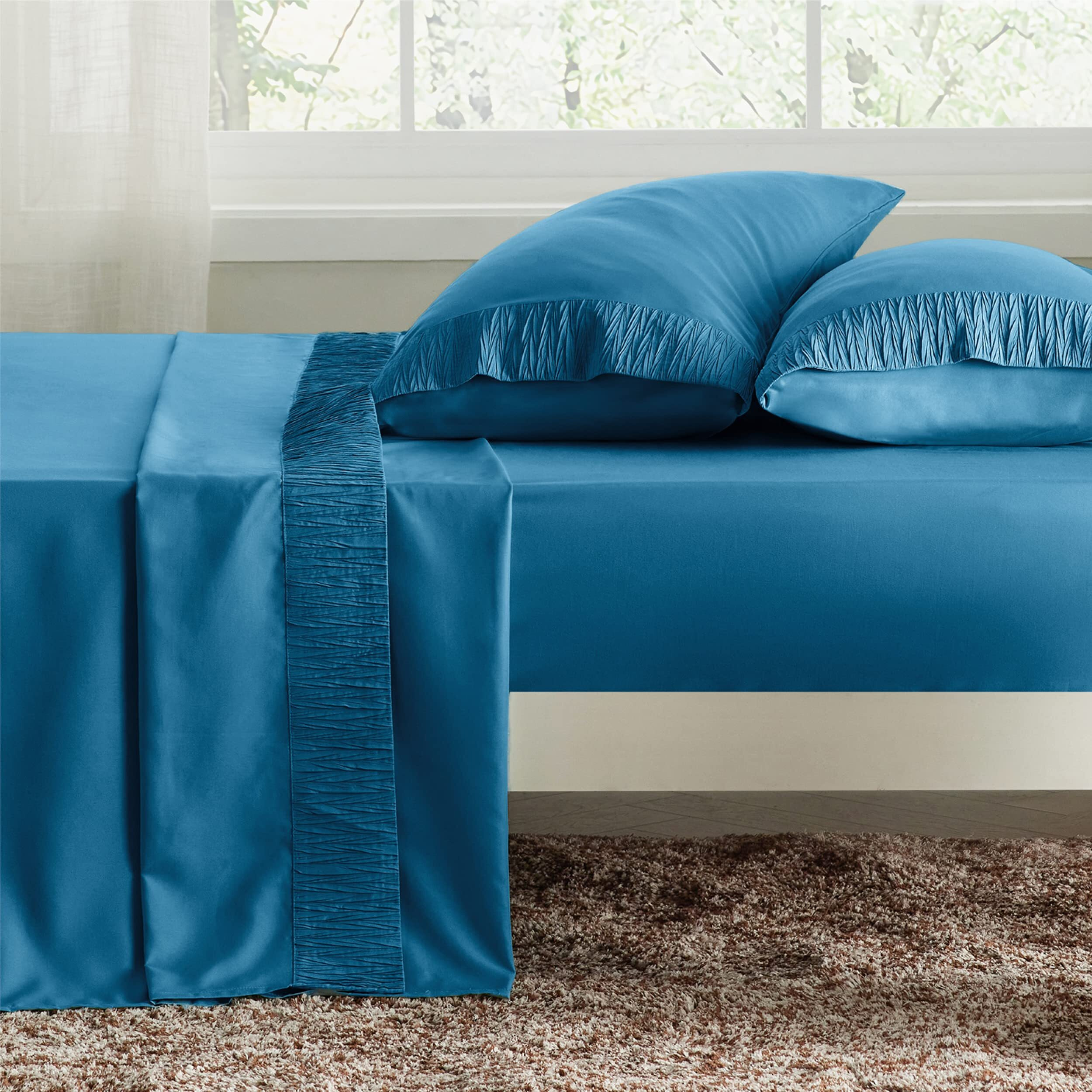 Bedsure Full Size Sheet Sets - Soft 1800 Sheets For Full Size Bed, 4 Pieces Hotel Luxury Teal Sheets Full, Easy Care Polyester Microfiber Cooling Bed Sheet Set