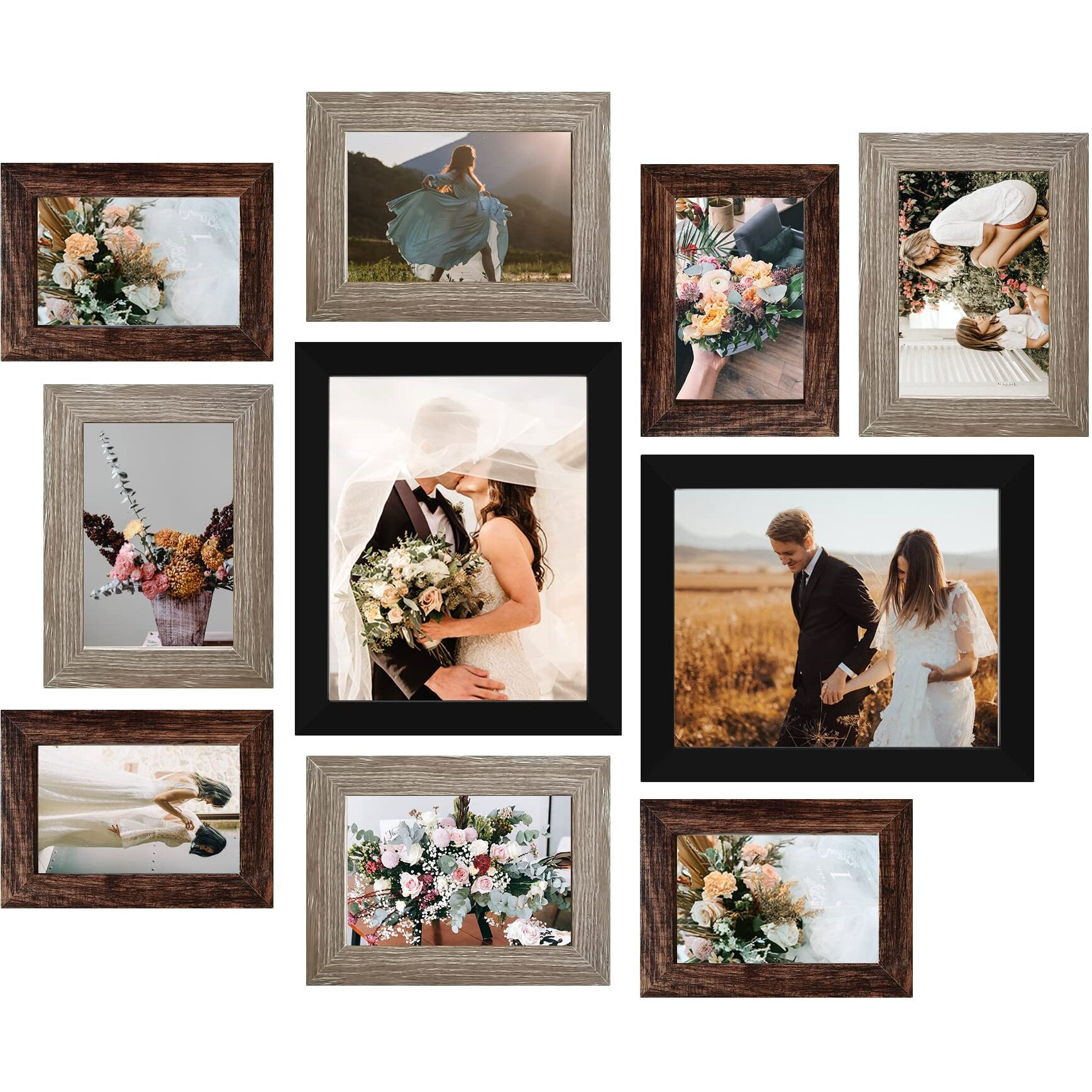 Luckylife Picture Frame Set 10-Pack, Gallery Wall Frame Collage With 8X10 5X7 4X6 Frames In 3 Different Finishes