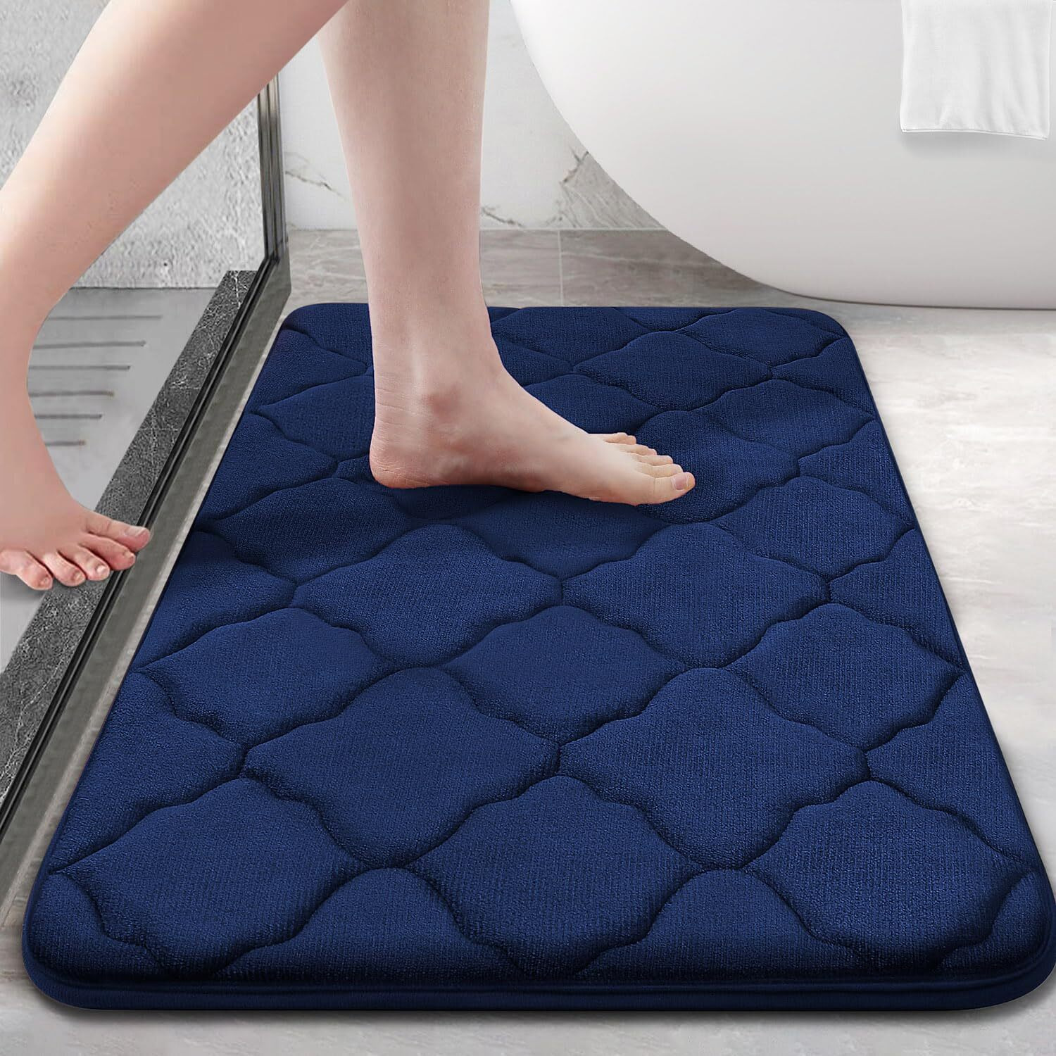 Olanly Memory Foam Bath Mat Rug 36X24, Ultra Soft Non Slip And Absorbent Bathroom Rug, Machine Wash Dry, Comfortable, Thick Bath Rug Carpet For Bathroom Floor, Tub And Shower, Navy