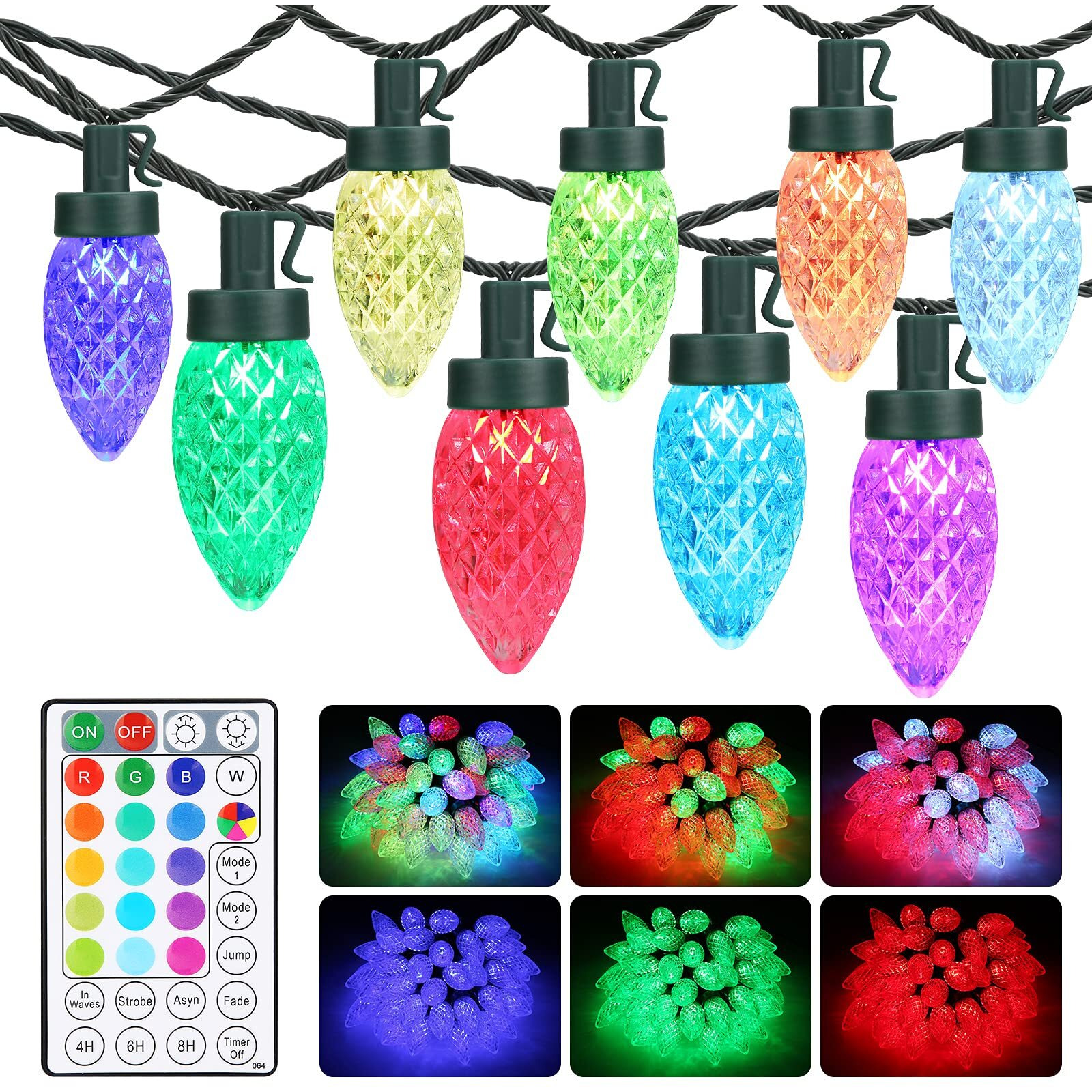 Brizled C9 Rgb Christmas Lights, 33Ft 50 Led Color Changing Outdoor Christmas Lights, Connectable Halloween Light With Remote, Dimmable Waterproof For Christmas Tree Light Xmas Tree Party Indoor Decor