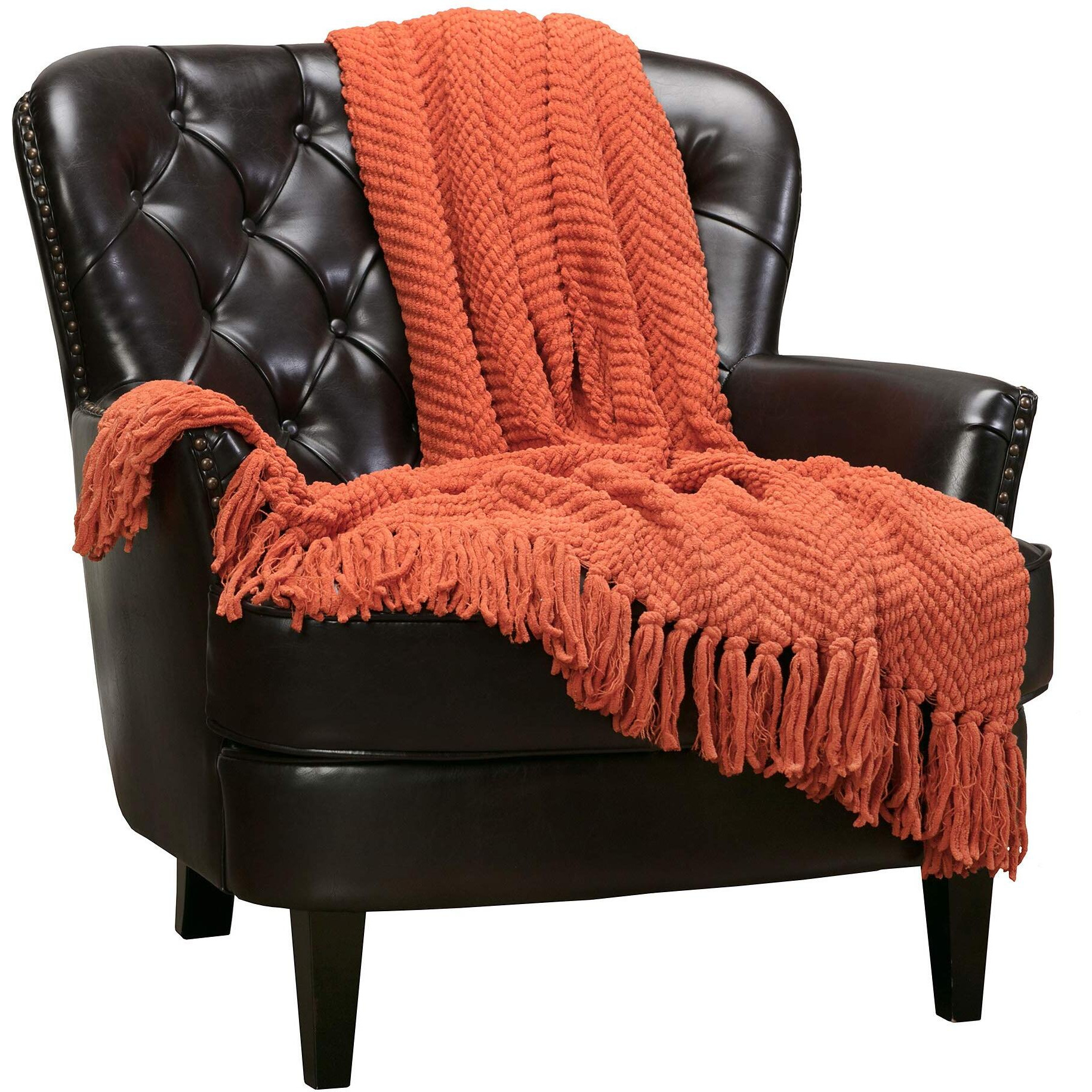 Chanasya Premium Textured Knit Throw Blanket With Tassels - Soft, Cozy Blanket For Couch, Bed, Living Room - 50 "" X 65    - Rust