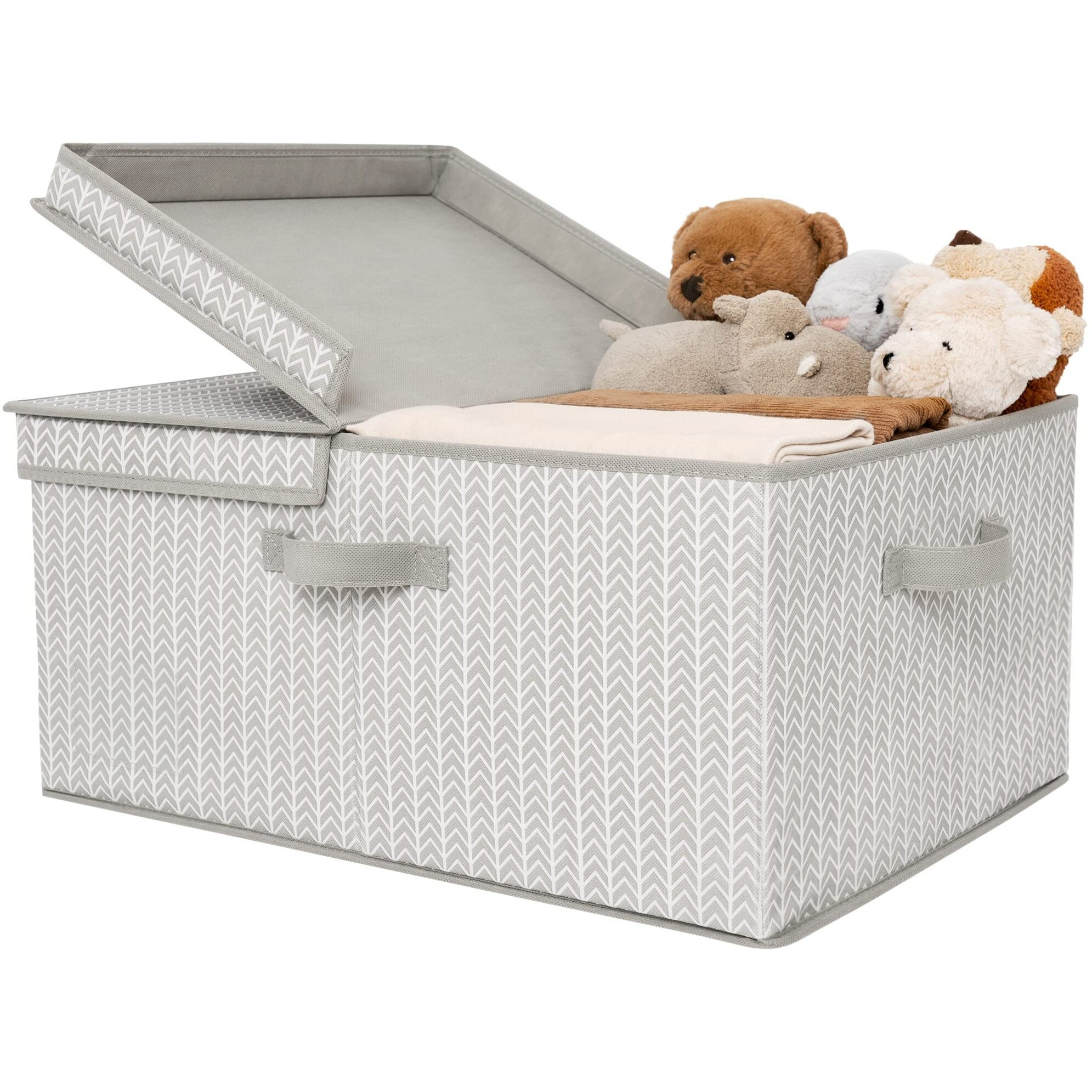 Granny Says Closet Storage Bins With Lids, Fabric Storage Box With Lid, Clothes Bins Storage For Closet, Container Storage Baskets For Living Room Wardrobe Shelves, Jumbo, Gray/White, 1-Pack