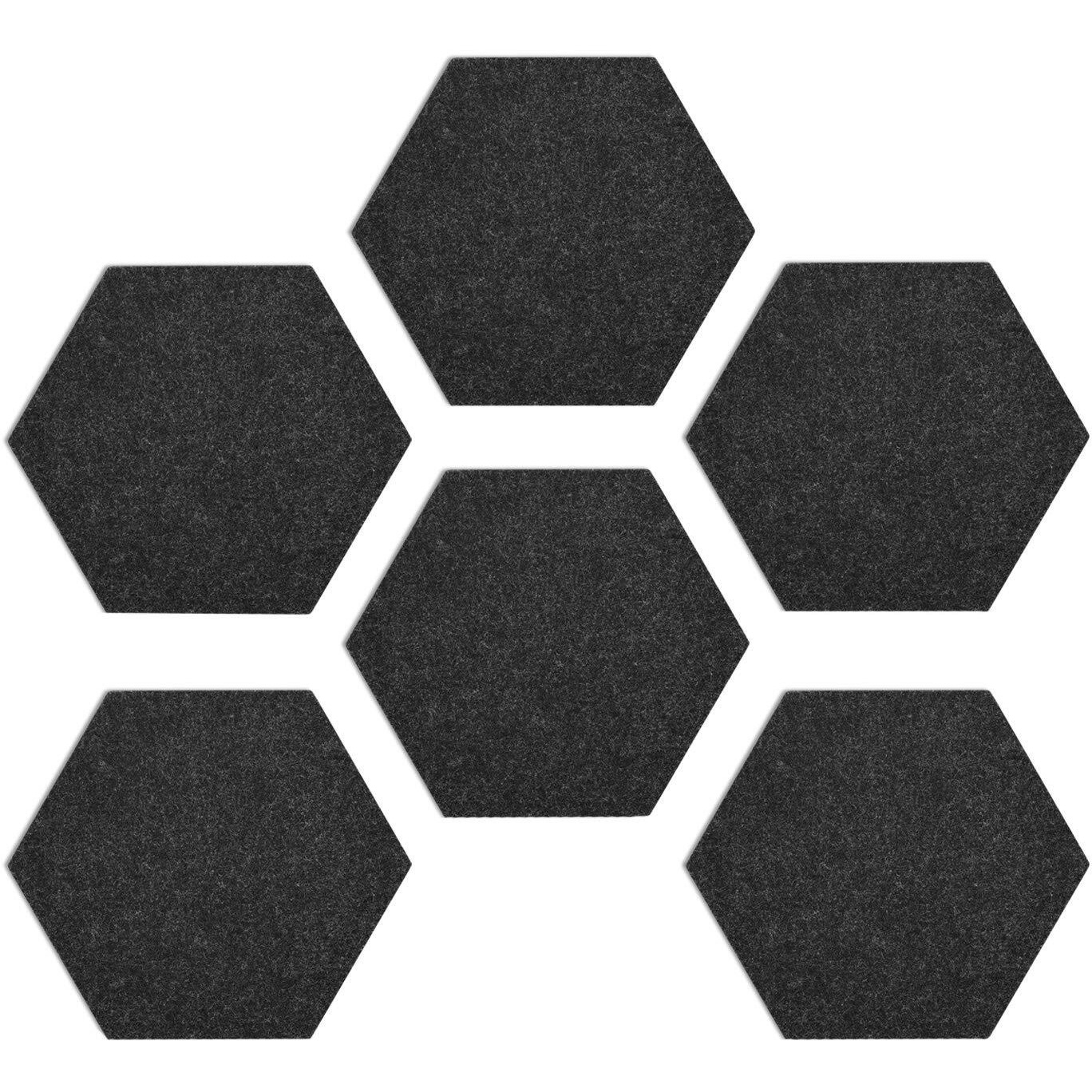 Navaris Hexagon Felt Board Tiles - Set Of 6 Notice Memo Bulletin Boards With Push Pins Pack 5.9 X 7 Inches (15 X 17.7 Cm) - Dark Grey