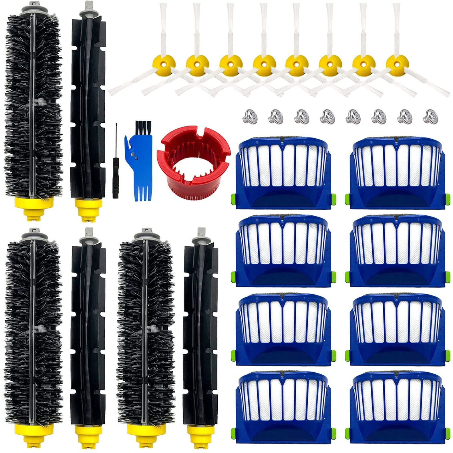 Replacement Accessories Kit For Irobot Roomba 600 Series 694 675 692 676 695 677 671 655 645 690 680 660 650 620 614 & 500 Series 595 585 564 Robot 3 Bristle & 3 Beater Brush 8 Filter 8 Side Brush