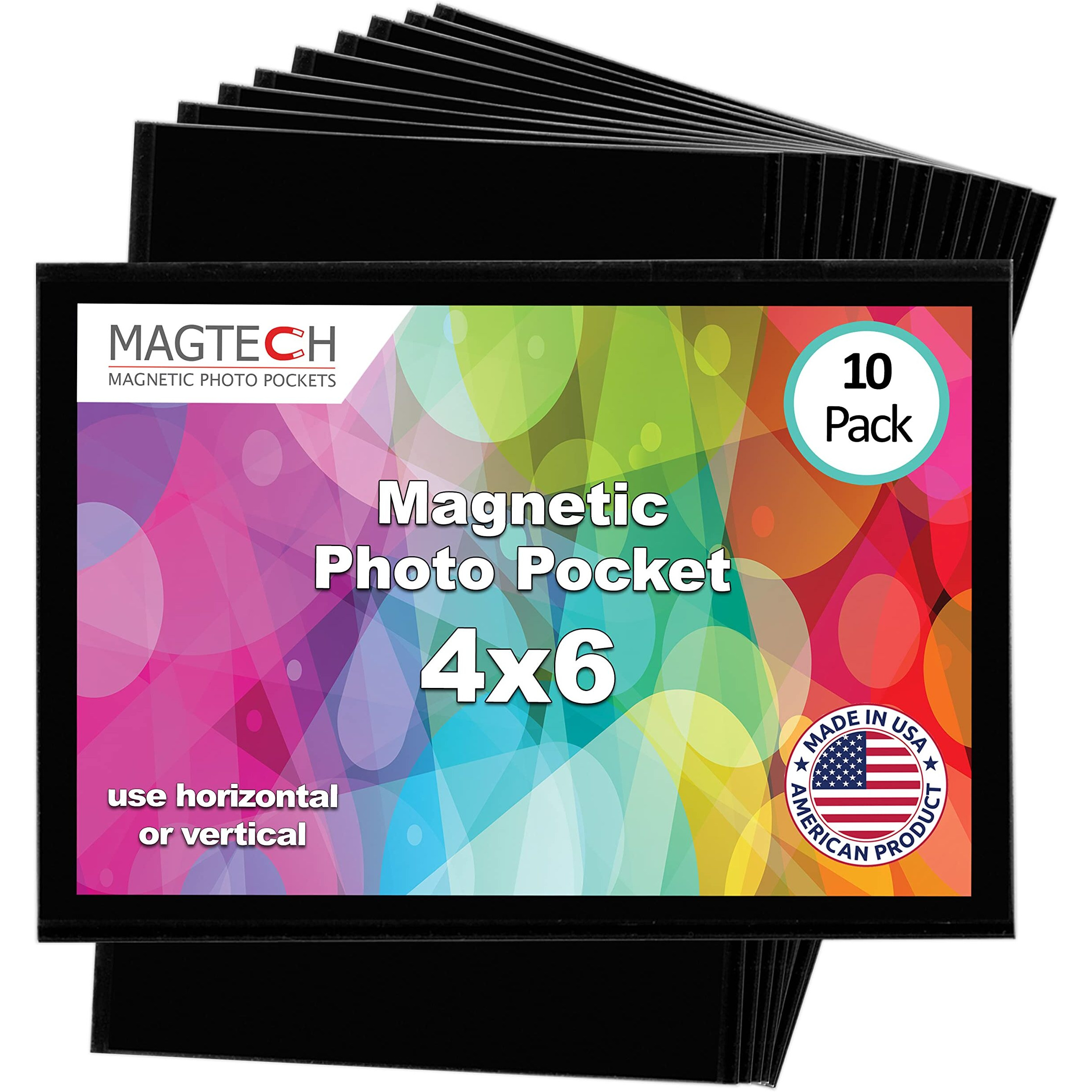 Magtech Magnetic Photo Pocket Picture Frame, Black, Holds 4X6 Inch Photos, 10 Pack (10046)