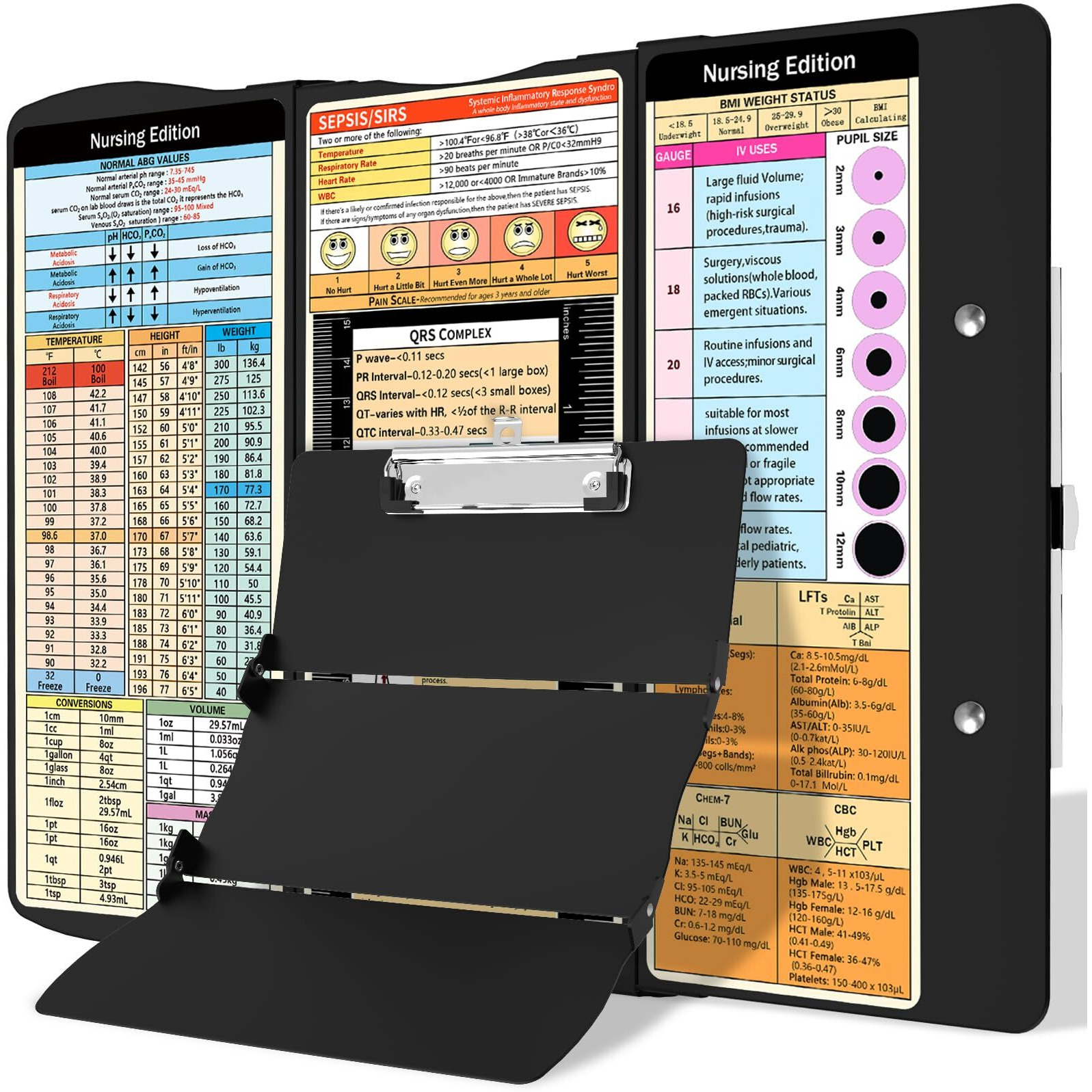 Nursing Clipboard Foldable Clipboard Medical Nursing Edition Cheat Sheets Aluminum 3 Layers Foldable Clipboard Nursing Pocket Size Profile Clip Nurse Clipboard Notepad For Nurses Students And Doctors