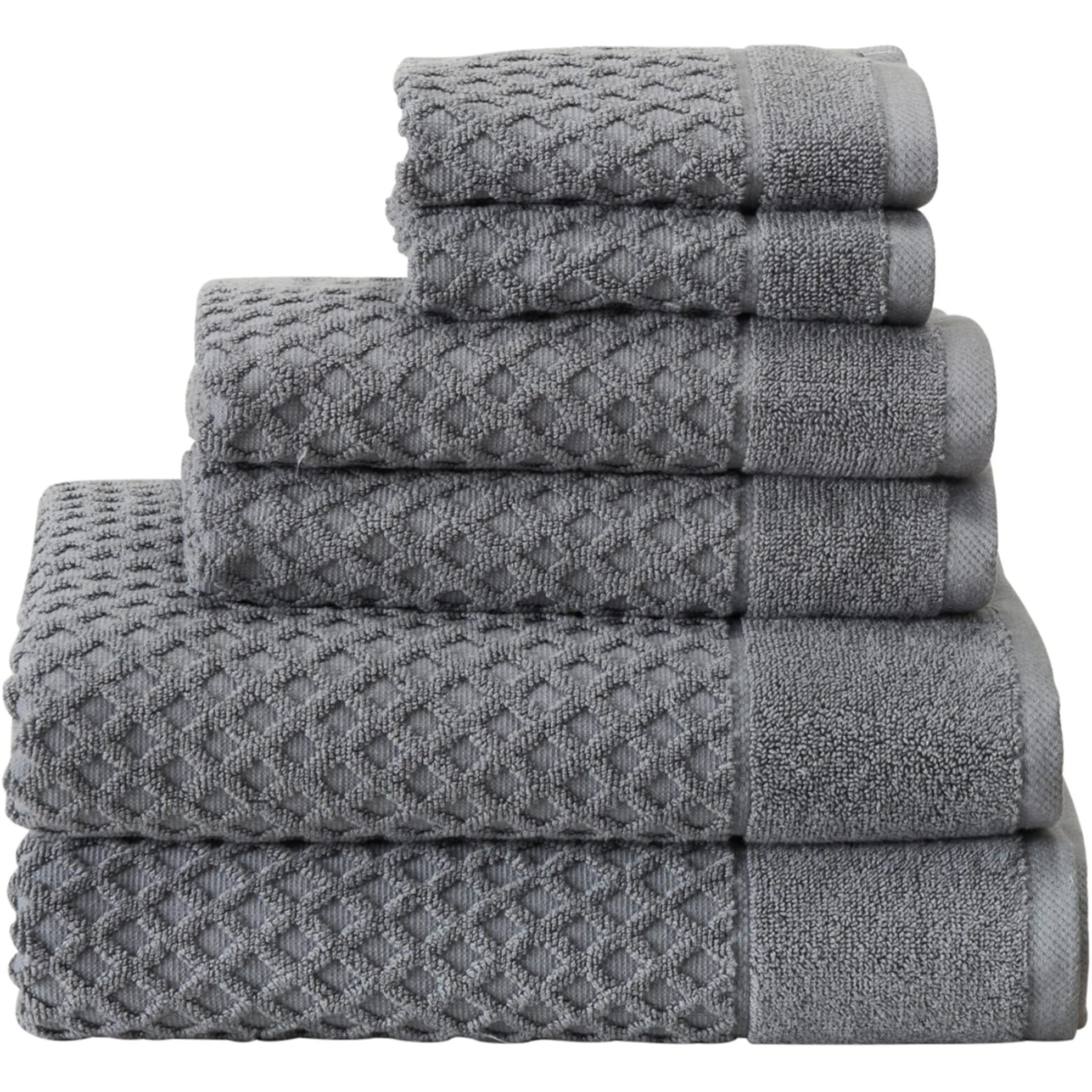 Great Bay Home 100% Cotton Bath Towel And Washcloth Sets | 2 Bath Towels, 2 Hand Towels, And 2 Washcloths | Quick Dry Bath Towels | Grayson Collection (6 Piece Set, Diamond Dark Grey)