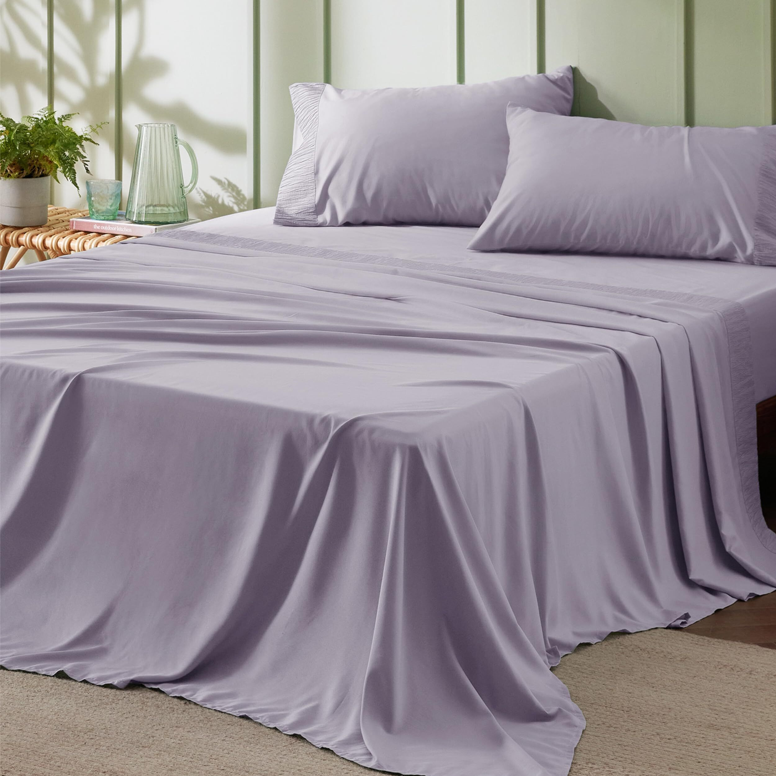 Bedsure Full Size Sheet Sets - Soft Sheets For Full Size Bed, 4 Pieces Hotel Luxury Lavender Sheets Full, Easy Care Polyester Microfiber Cooling Bed Sheet Set