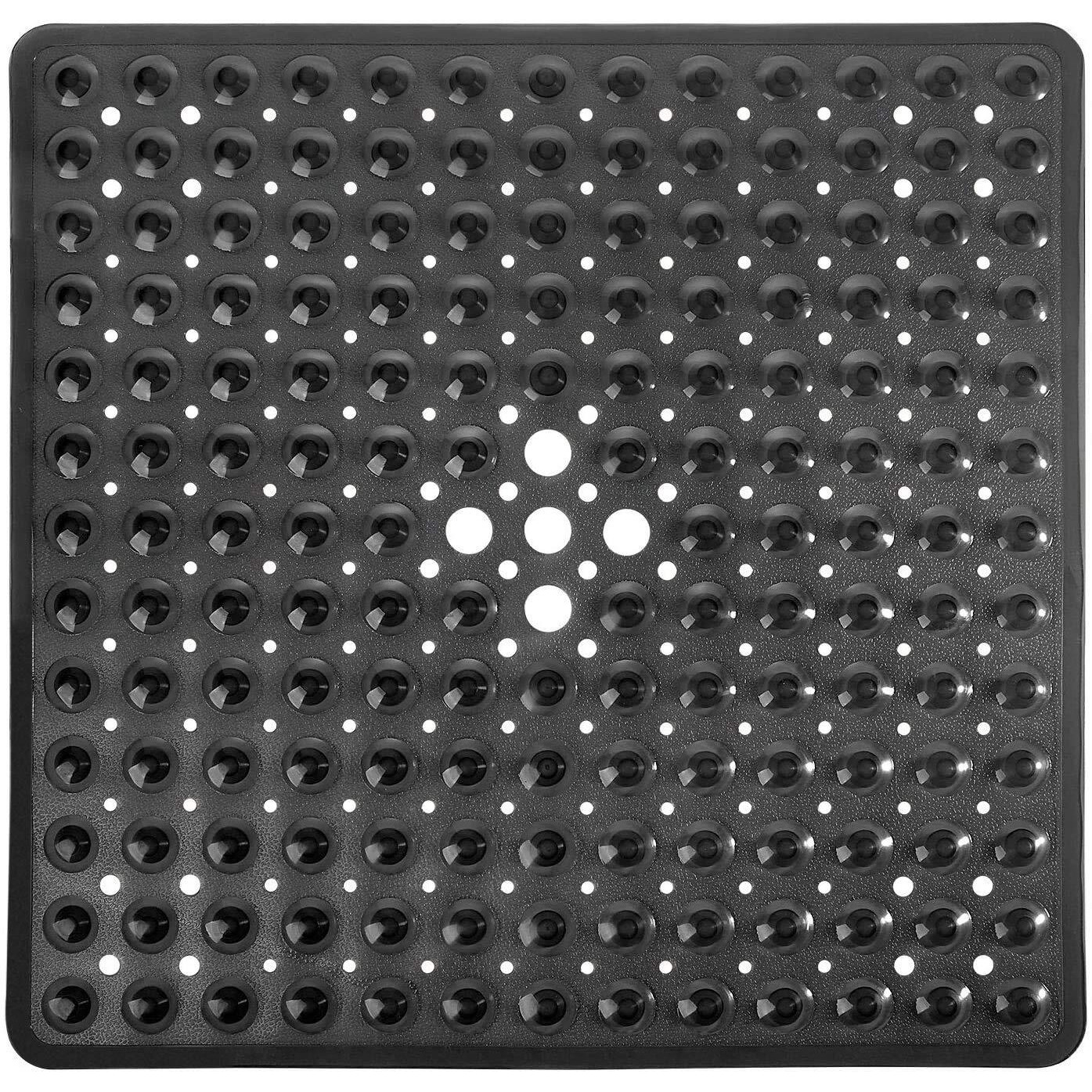Yimobra Shower Bathtub Mat Non Slip, 21X21 Inch, Soft Square Bath Mat For Tub With Suction Cups And Drain Holes, Stall Floor Mats For Bathroom, Machine Washable, Bathroom Accessories, Black