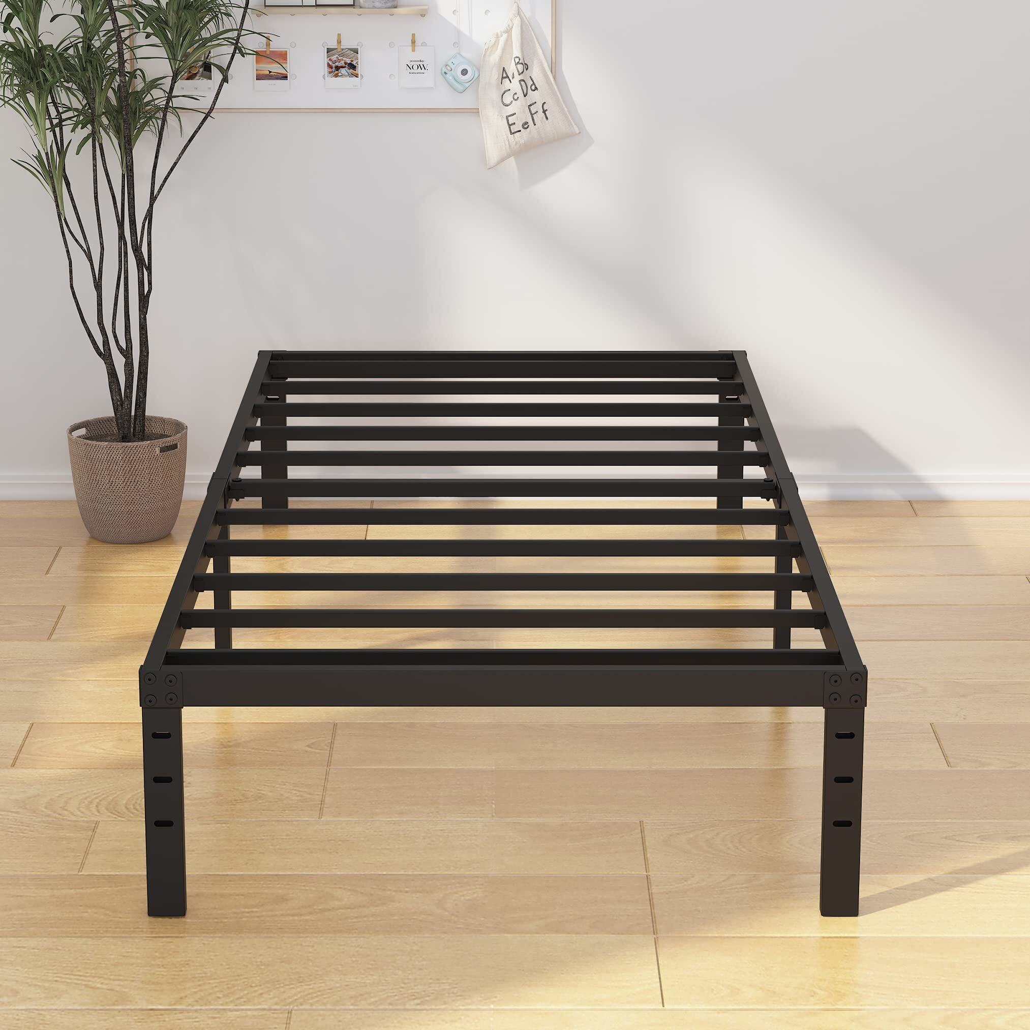 Emoda 14 Inch Twin Xl Bed Frames No Box Spring Needed, Heavy Duty Xl Twin Metal Platform Bed Frame, Noise Free, Easy Assembly, Black