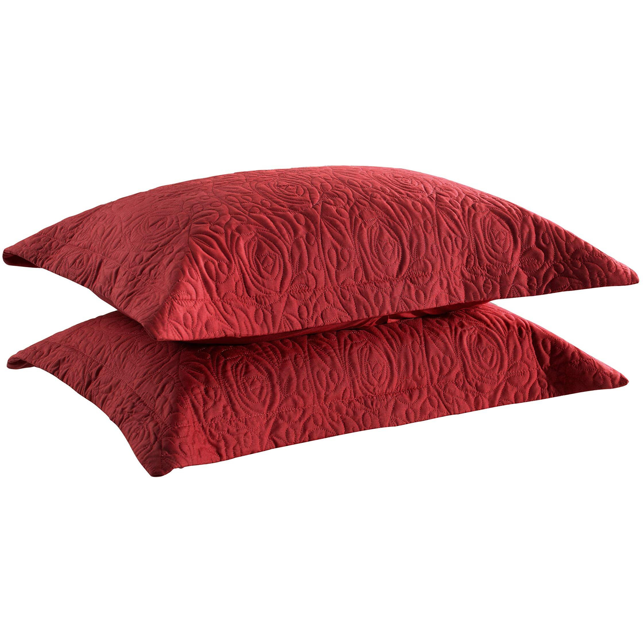 Marcielo 2-Piece Embroidered Pillow Shams, King Decorative Microfiber Pillow Shams Set, King Size (Red)