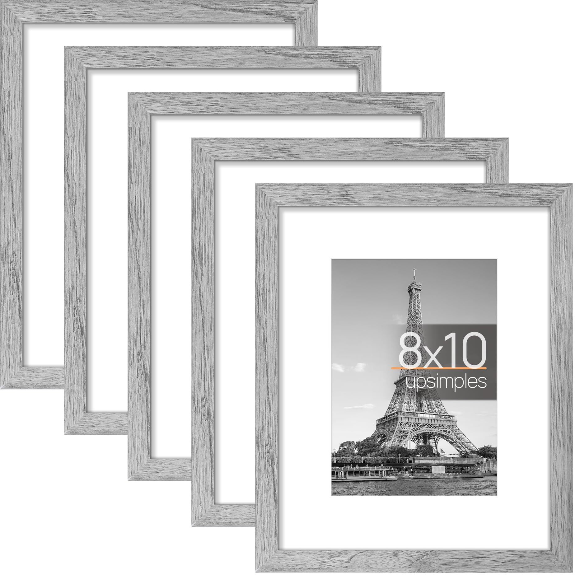 Upsimples 8X10 Picture Frame Set Of 5, Display Pictures 5X7 With Mat Or 8X10 Without Mat, Wall Gallery Photo Frames, Gray