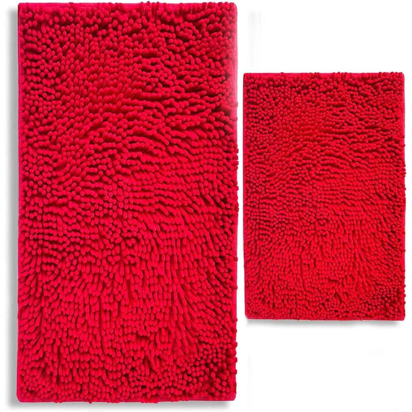 Bathroom Rugs Chenille 3-Piece Extra Soft And Absorbent Shag Bathroom Rugs, Machine Wash Mat, Strong Pvc Non-Slip Underside, Plush Carpet Mats (Red)