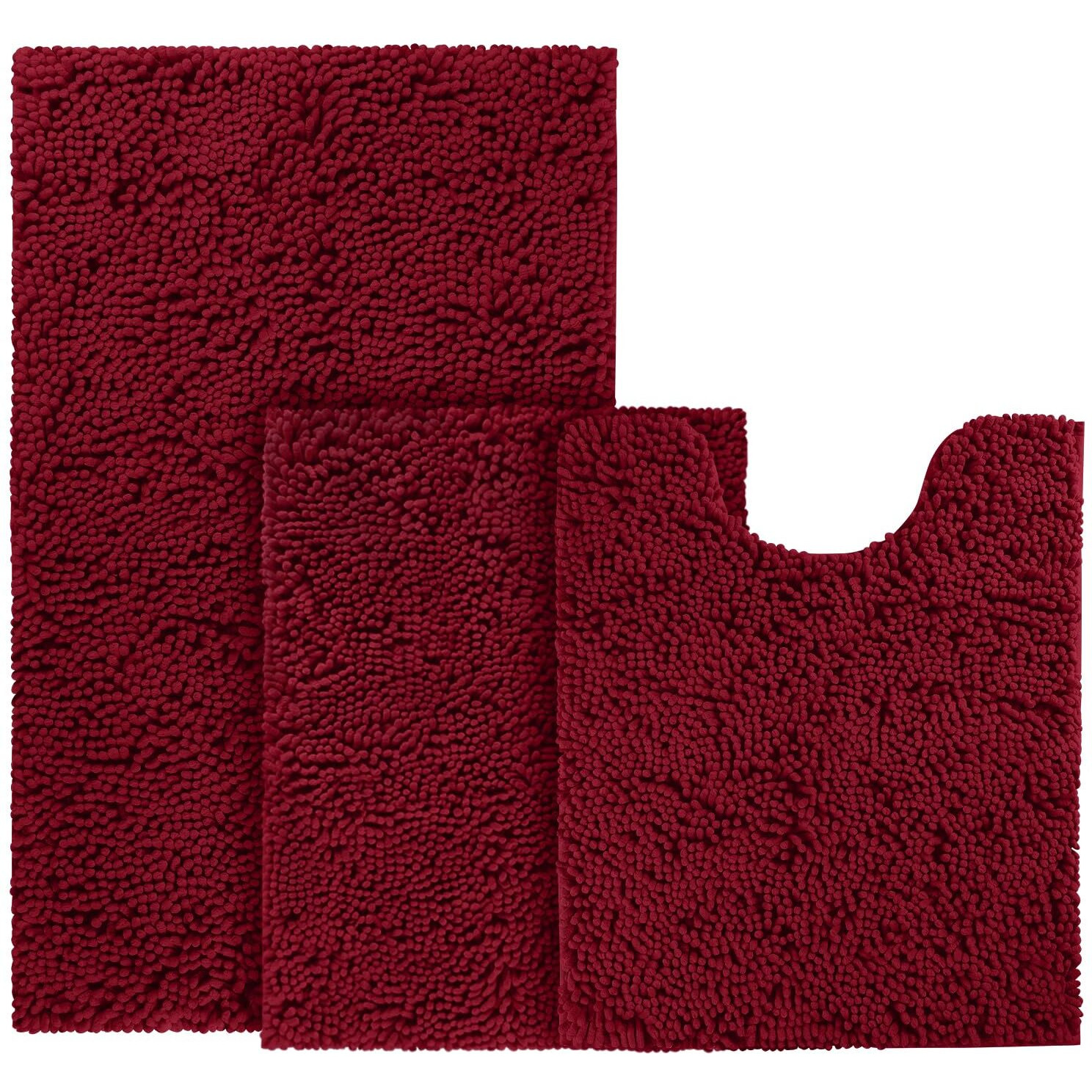 Bysure Burgundy Bathroom Rugs Sets 3 Piece Non Slip Extra Absorbent Plush Chenille Soft Washable Bath Rugs And Mats Set