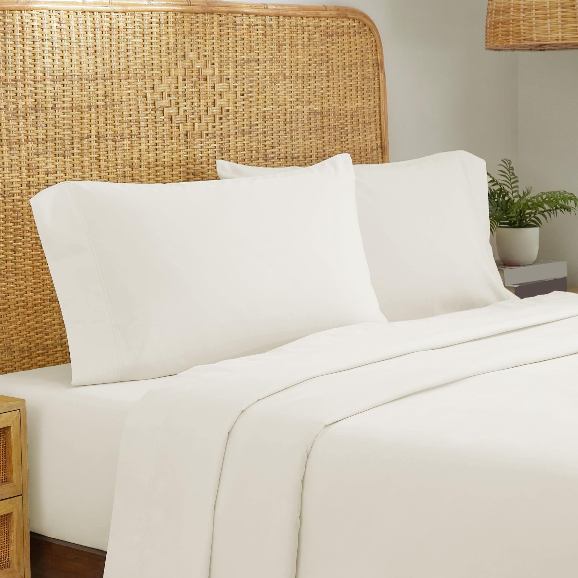 California Design Den 100% Organic Cotton King Size Sheet Set, Gots Certified, Percale Sheets - Deep Pocket King Sheets, Hotel Sheets, 4 Piece Cotton Bed Sheets King, Ivory Sheets