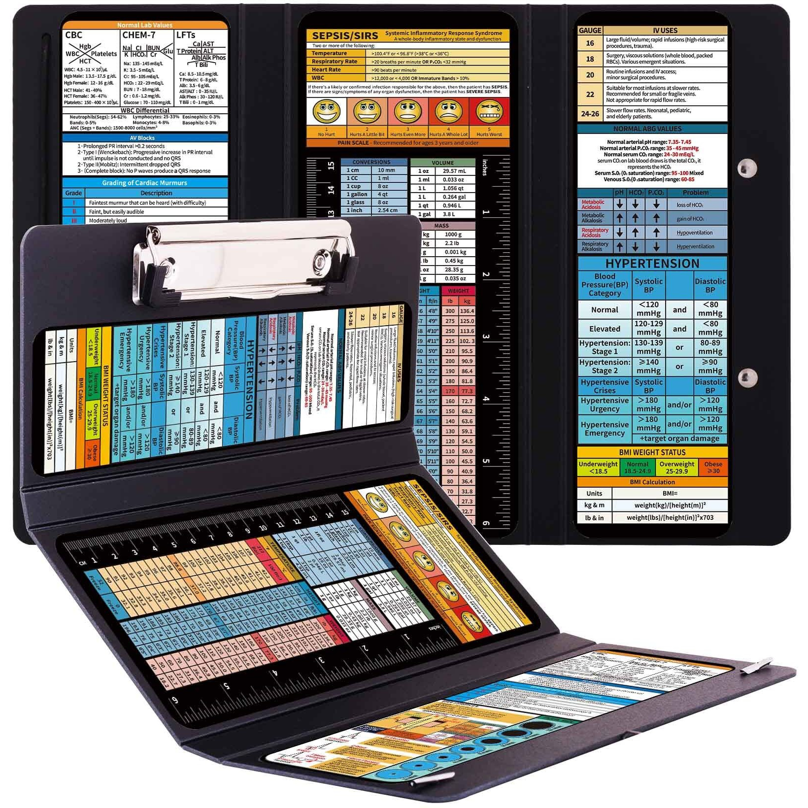 Bekaclub 2Packs Nursing Clipboard Foldable-Nurse Clipboard-Foldable Clipboard-Folding Clipboard-Clipboard Folder-Medical Clipboard-Pocket Size-6Medical Cheat Sheet-Fits For Medical Staff-Plastic-Black