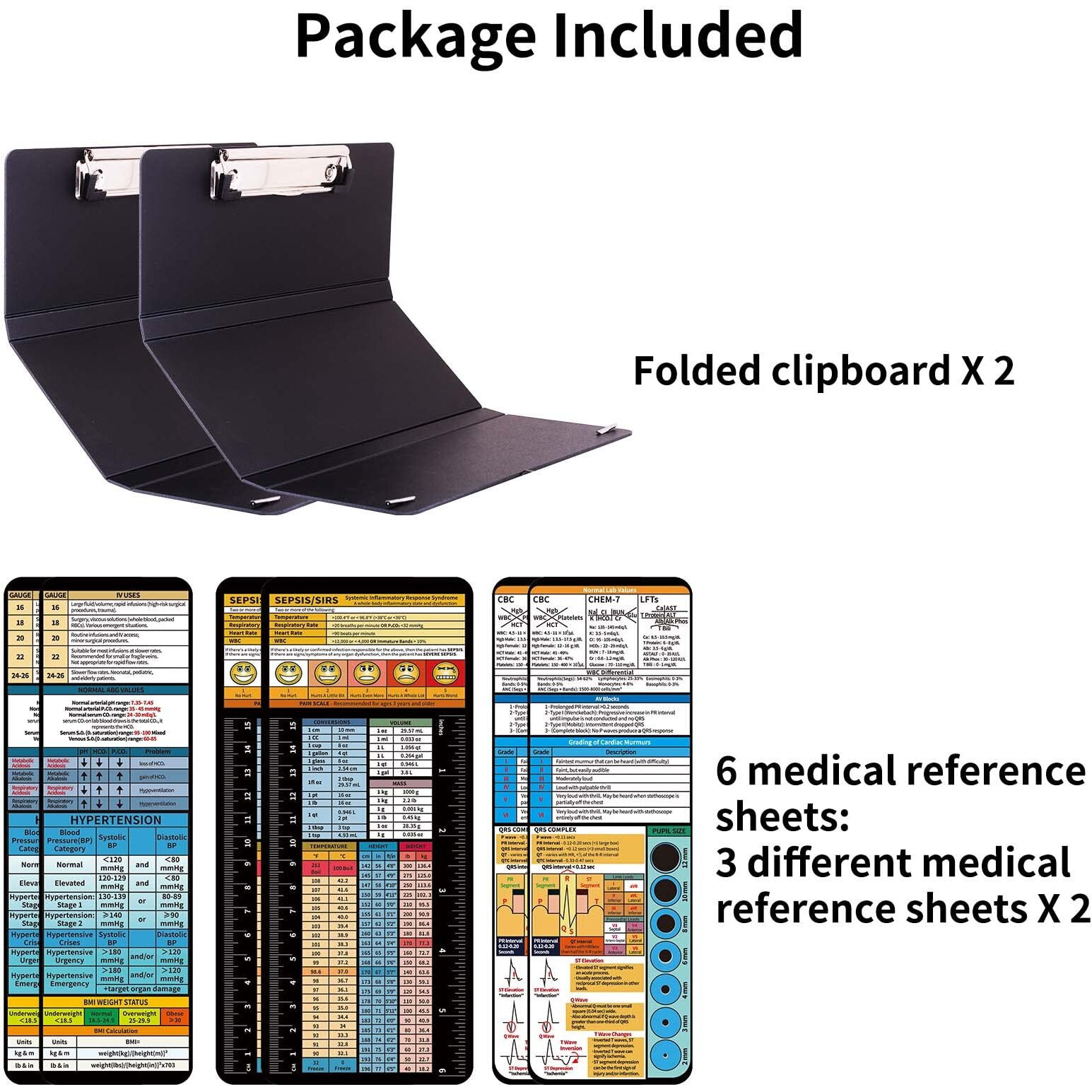 Bekaclub 2Packs Nursing Clipboard Foldable-Nurse Clipboard-Foldable Clipboard-Folding Clipboard-Clipboard Folder-Medical Clipboard-Pocket Size-6Medical Cheat Sheet-Fits For Medical Staff-Plastic-Black