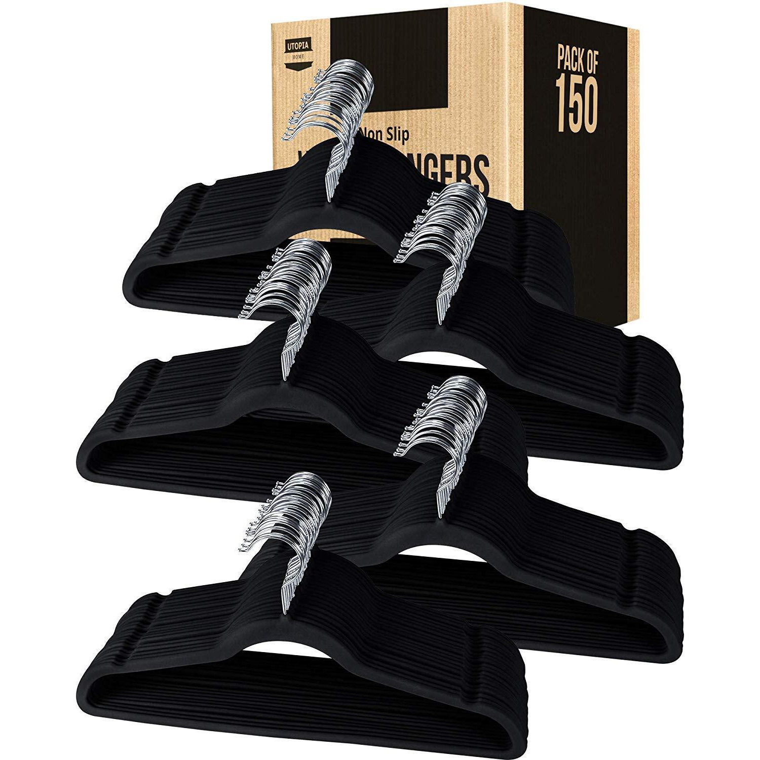 Utopia Home Premium Non Slip Velvet Hangers - Heavy Duty - Coat Suit Hangers (Black, 150)