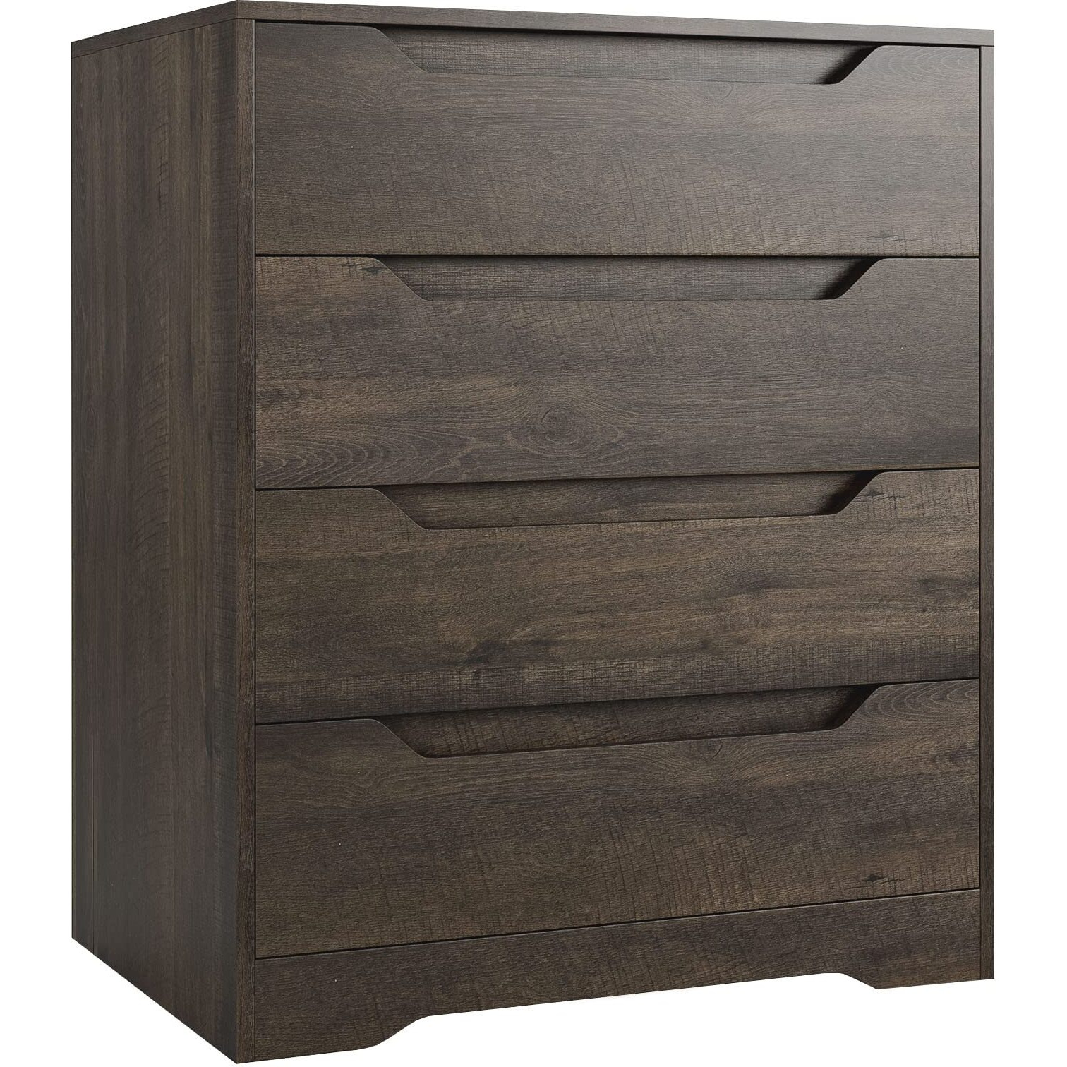 Hostack Modern 4 Drawer Dresser, Chest Of Drawers With Storage, Wood Storage Chest Organizers With Cut-Out Handles, Accent Storage Cabinet For Living Room, Entryway, Hallway, Dark Brown