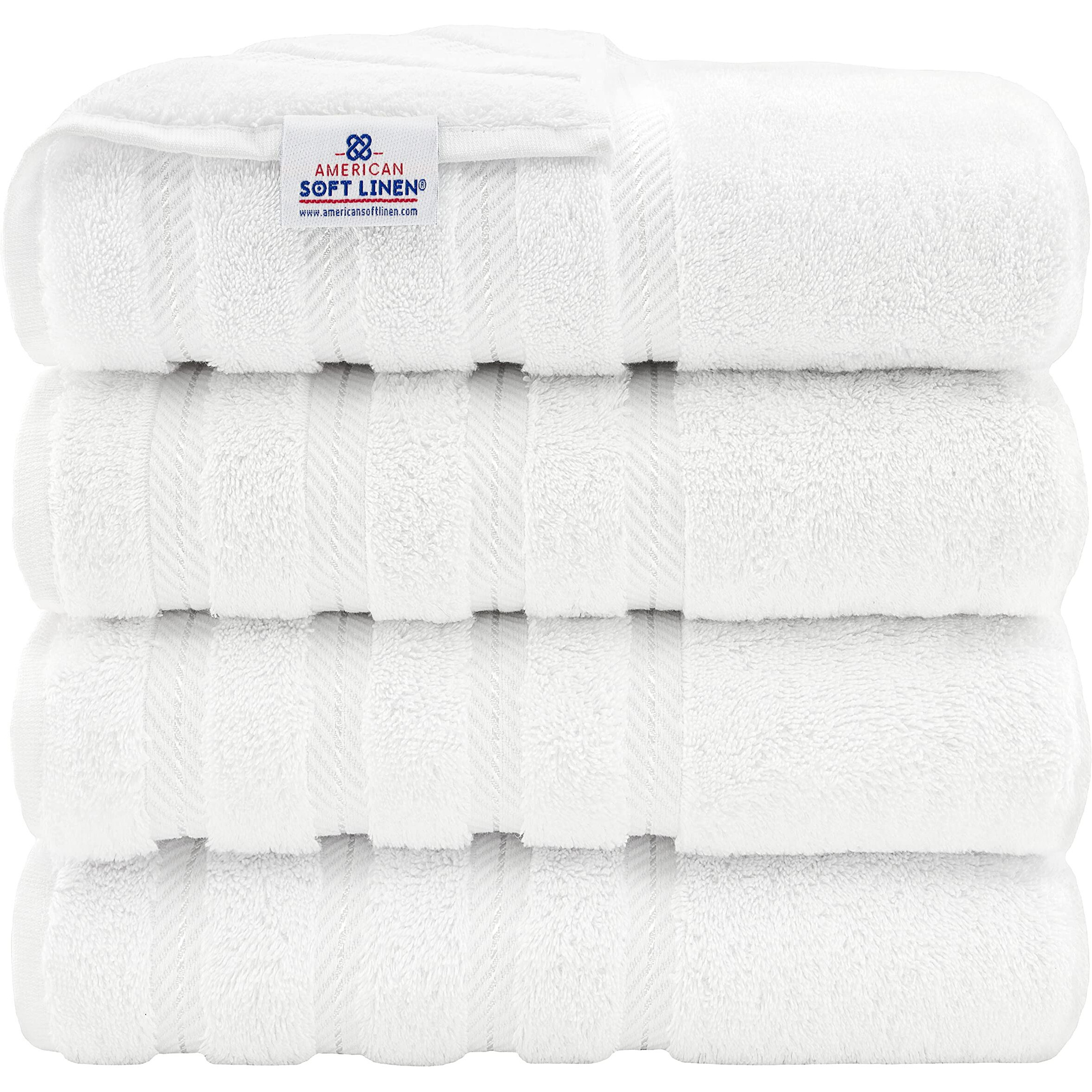 American Soft Linen Luxury 4 Piece Bath Towel Set, 100% Turkish Cotton Bath Towels For Bathroom, 27X54 In Extra Large Bath Towels 4-Pack, Bathroom Shower Towels, White Bath Towels