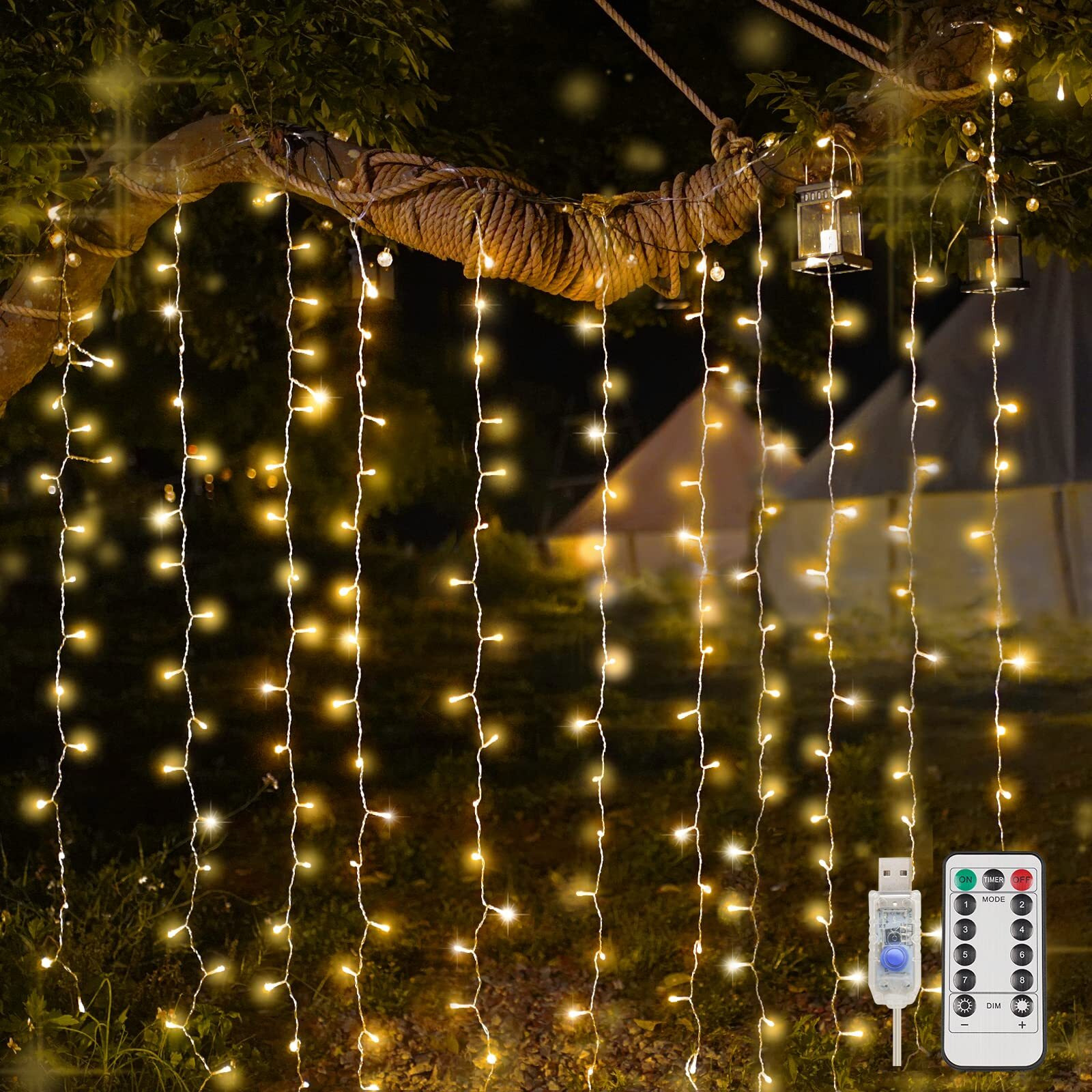 Suddus Curtain Lights For Bedroom, 200 Led Hanging String Lights Outdoor Waterproof, Fairy Curtain Lights Indoor For Christmas, Wall, Backdrop, Window, Wedding, Party, Brithday Decorations, Warm White