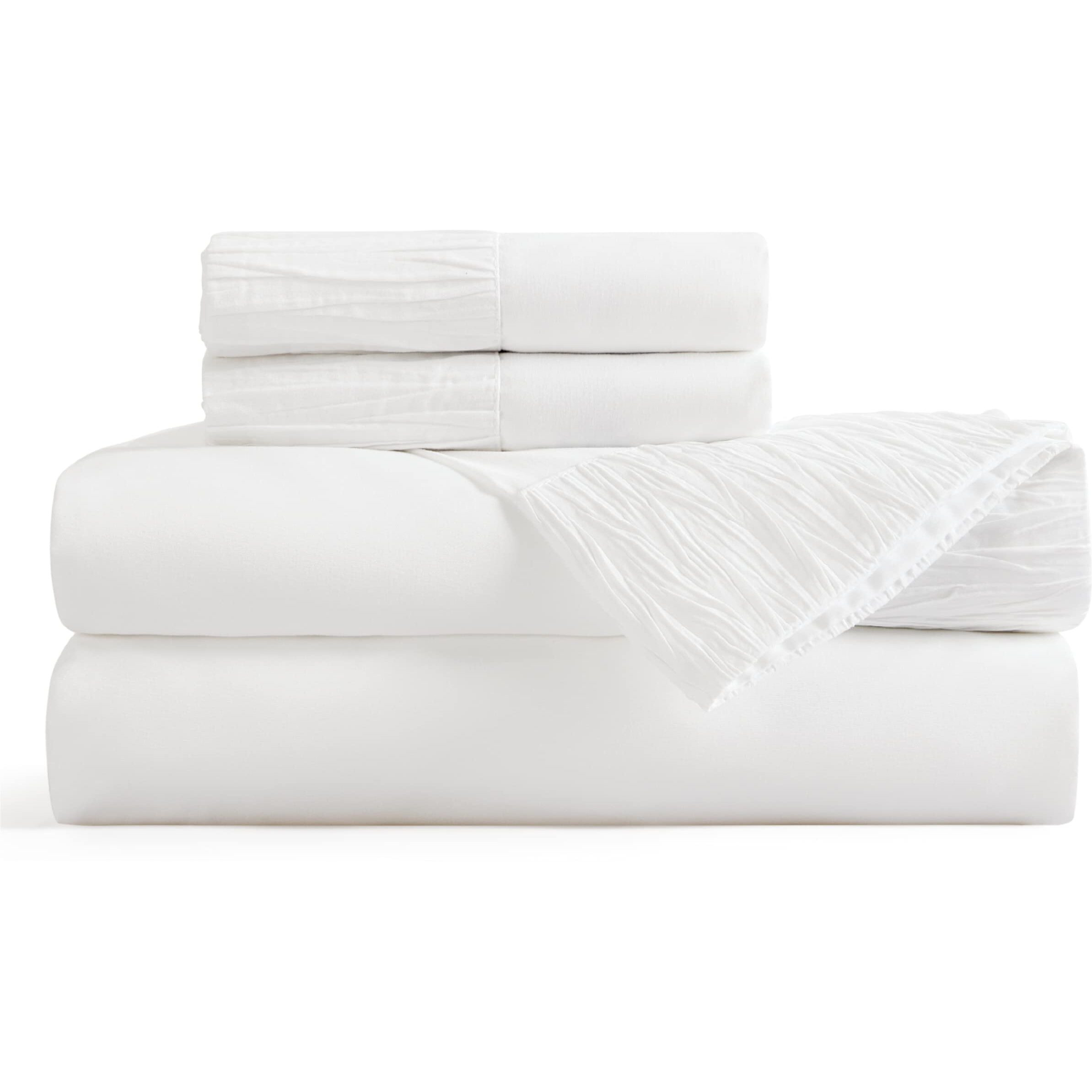 Bedsure King Size Sheets - Soft 1800 Sheets For King Size Bed, 4 Pieces Hotel Luxury White King Sheets, Easy Care Polyester Microfiber Cooling Bed Sheet Set