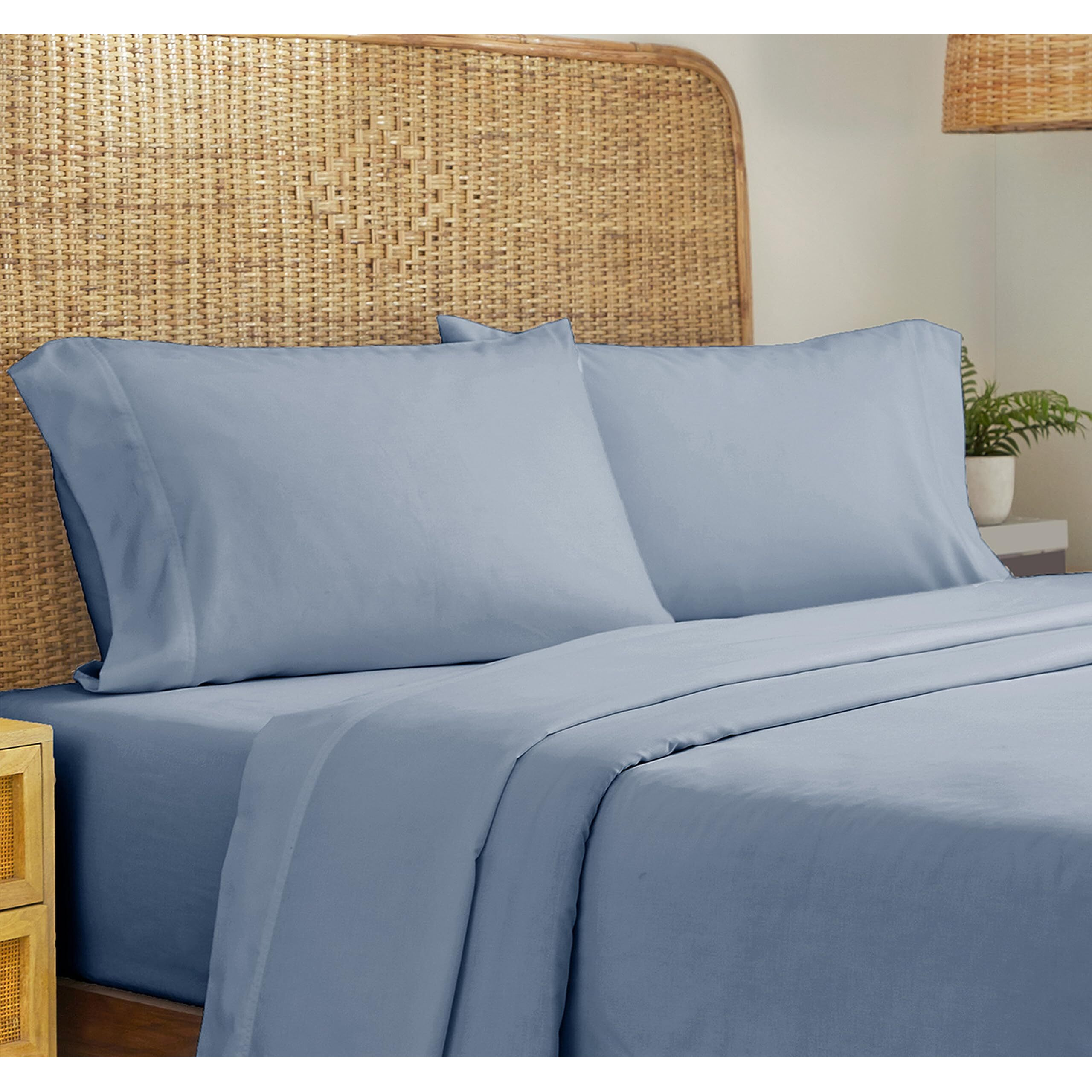 California Design Den 100% Organic Cotton Full Size Sheet Sets, Percale Sheets, Deep Pocket, Soft, Breathable & Cooling Bedsheets Full Size Bed, Blue Hydrangea Sheets