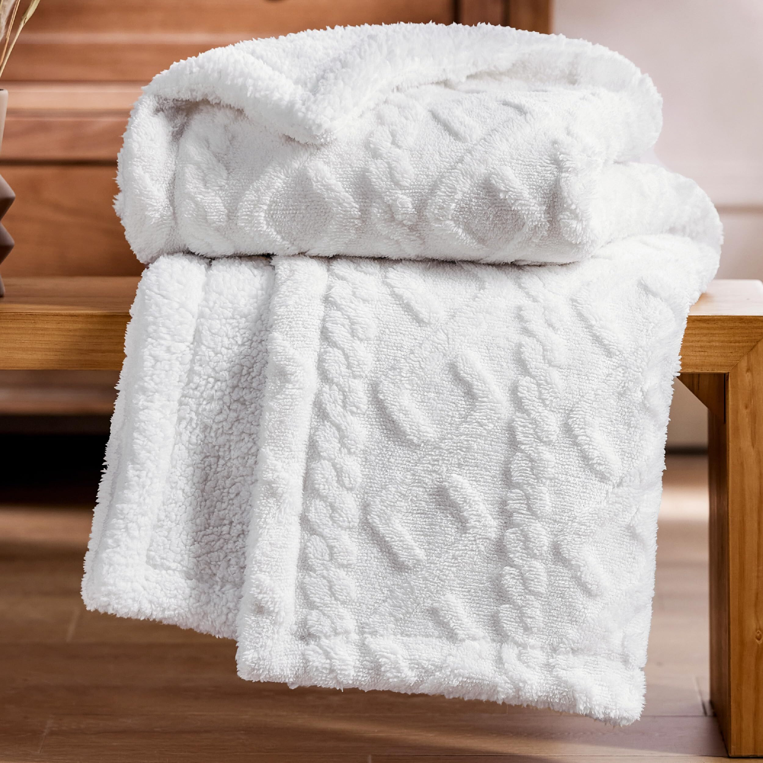 Bedsure Sherpa Throw Blanket For Couch Sofa - Fuzzy Soft Cozy Blanket For Bed, Fleece Thick Warm Blanket For Winter, White Fall Throw Blanket, 50X60 Inches