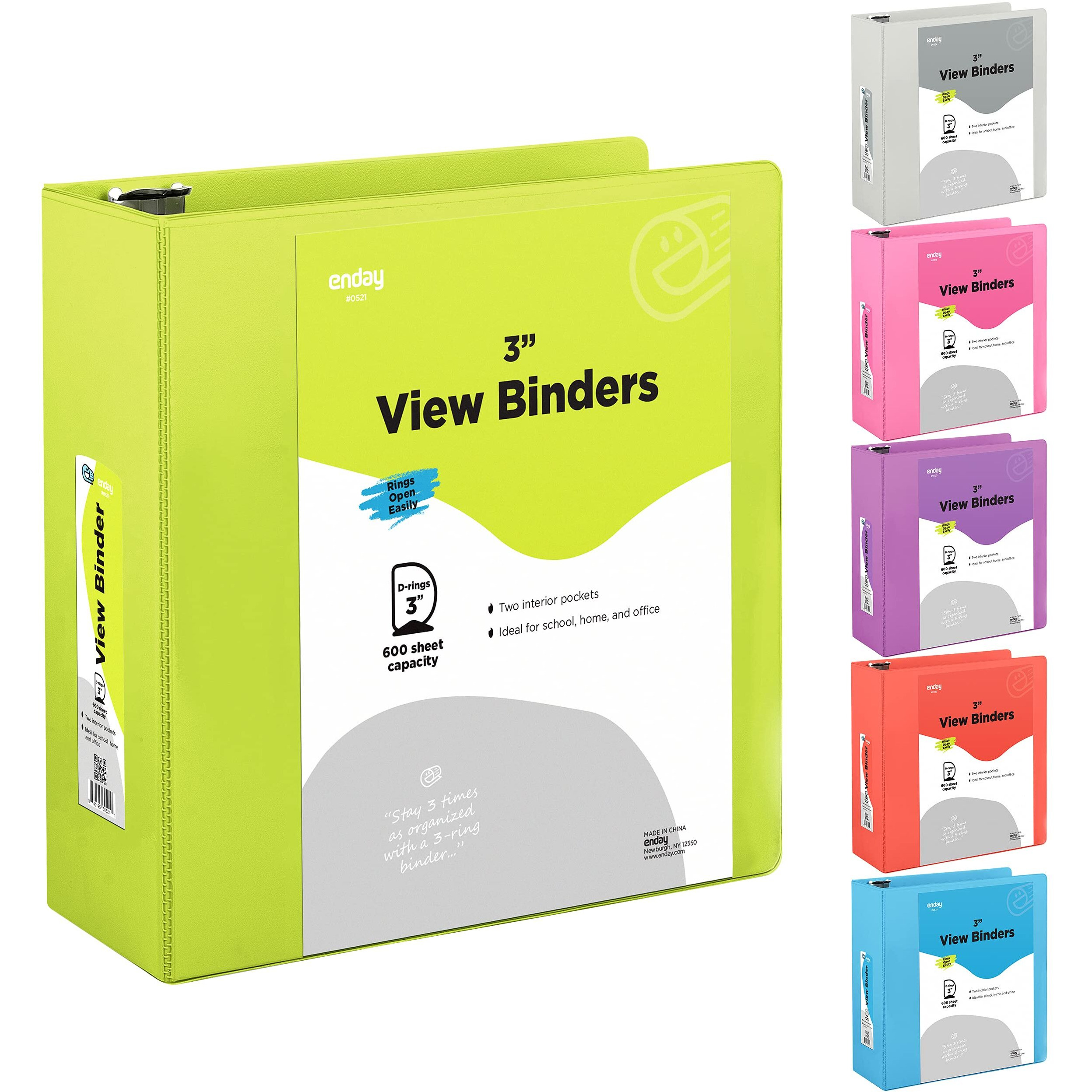 3 Inch Binder 3 Ring Binders Green, Slant D-Ring 3    Clear View Cover With 2 Inside Pockets, Heavy Duty Colored School Supplies Office And Home Binders - By Enday