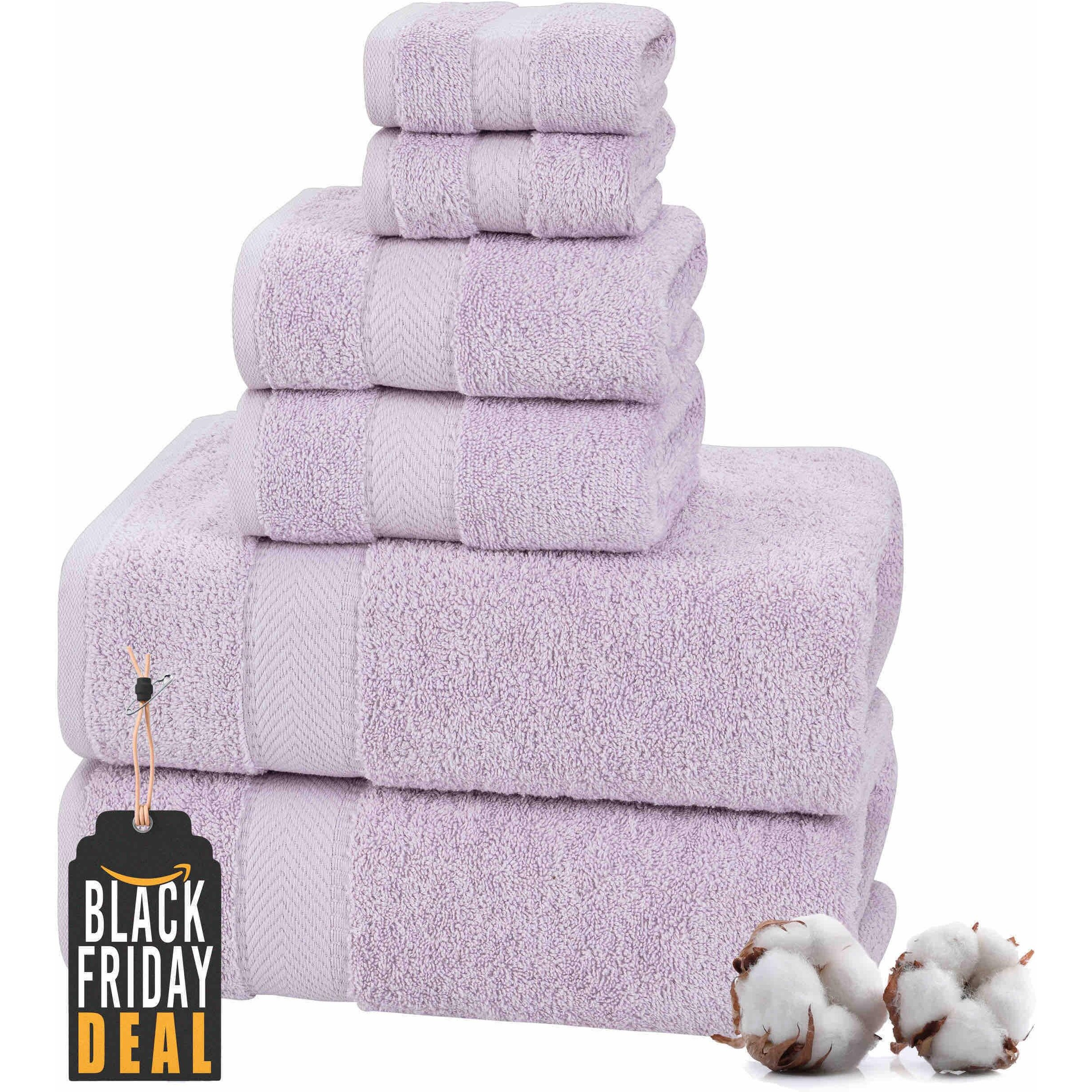 Textilom 100% Turkish Cotton 6 Pcs Bath Towel Set, Luxury Soft & Absorbent Bathroom Towels Set (2 Bath Towels, 2 Hand Towels, 2 Washcloths)- Lilac